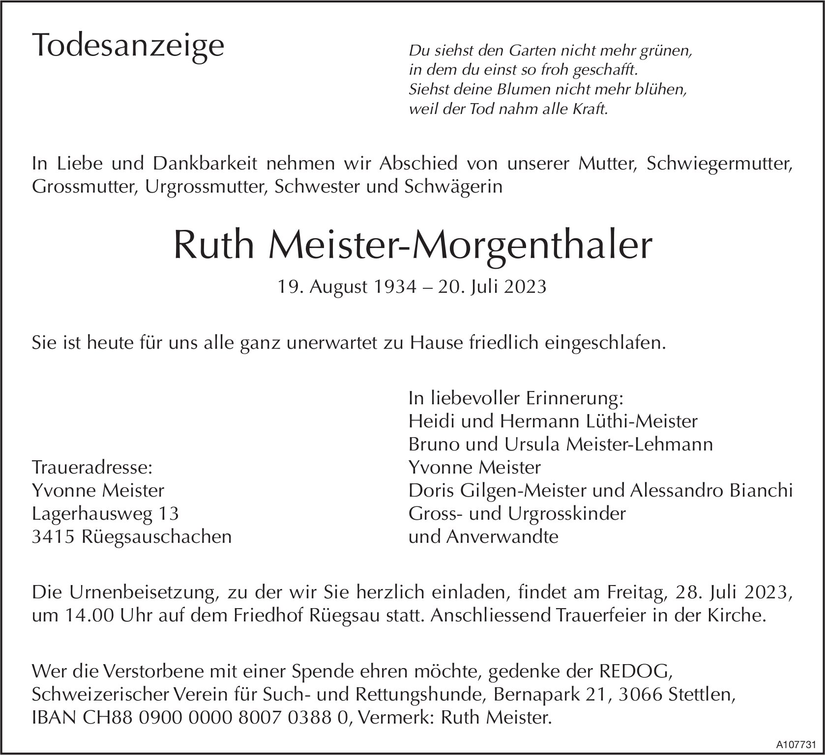Ruth Meister-Morgenthaler, Juli 2023 / TA