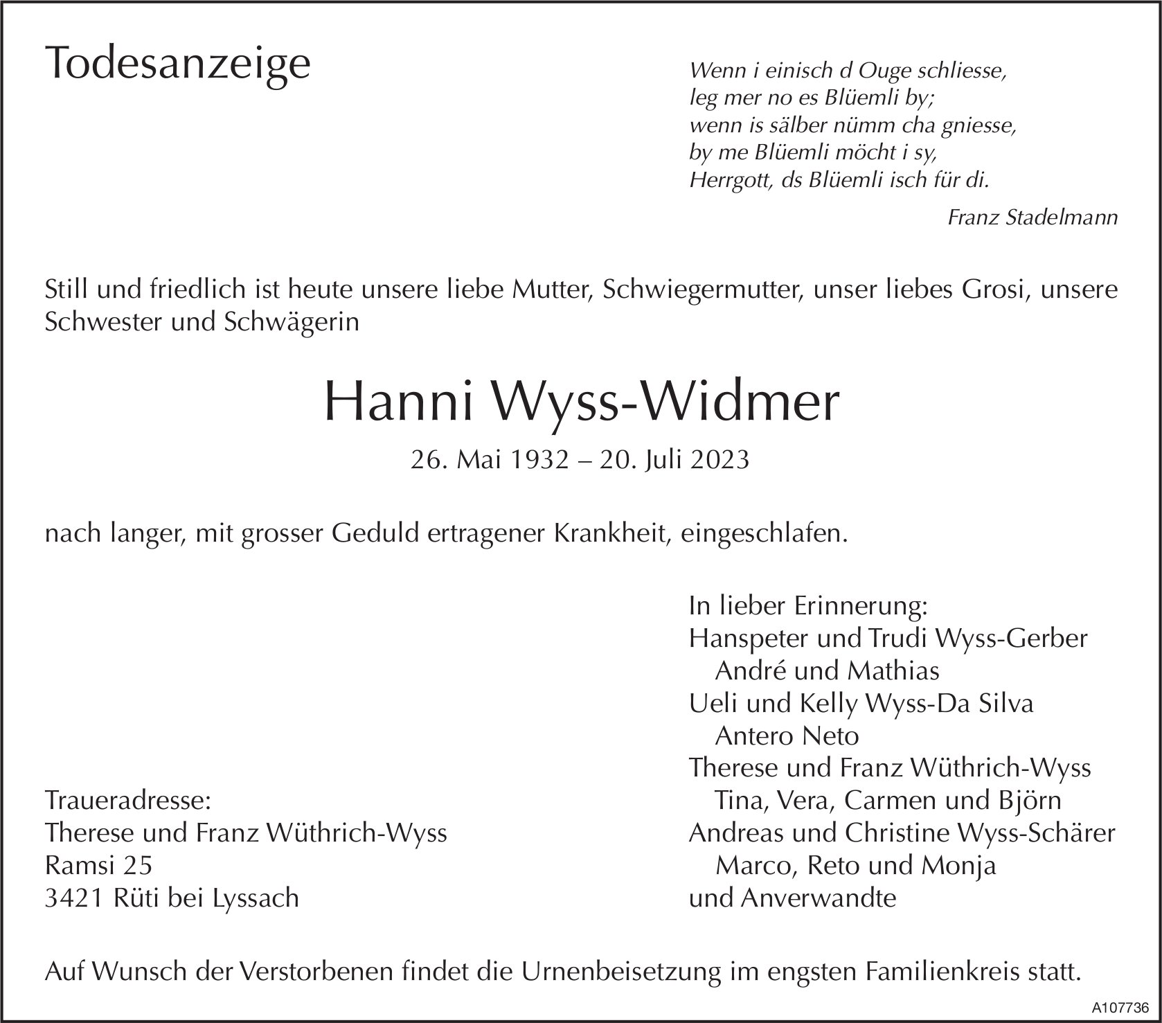 Hanni Wyss-Widmer, Juli 2023 / TA