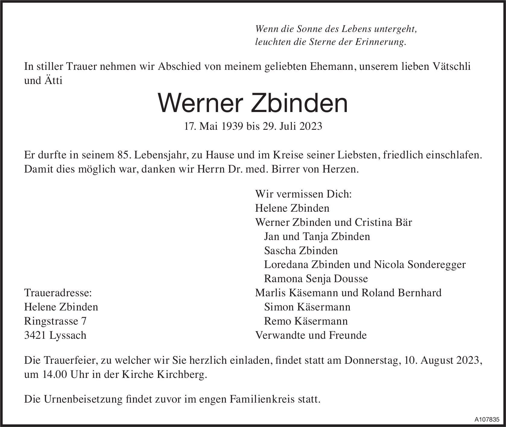 Werner Zbinden, Juli 2023 / TA