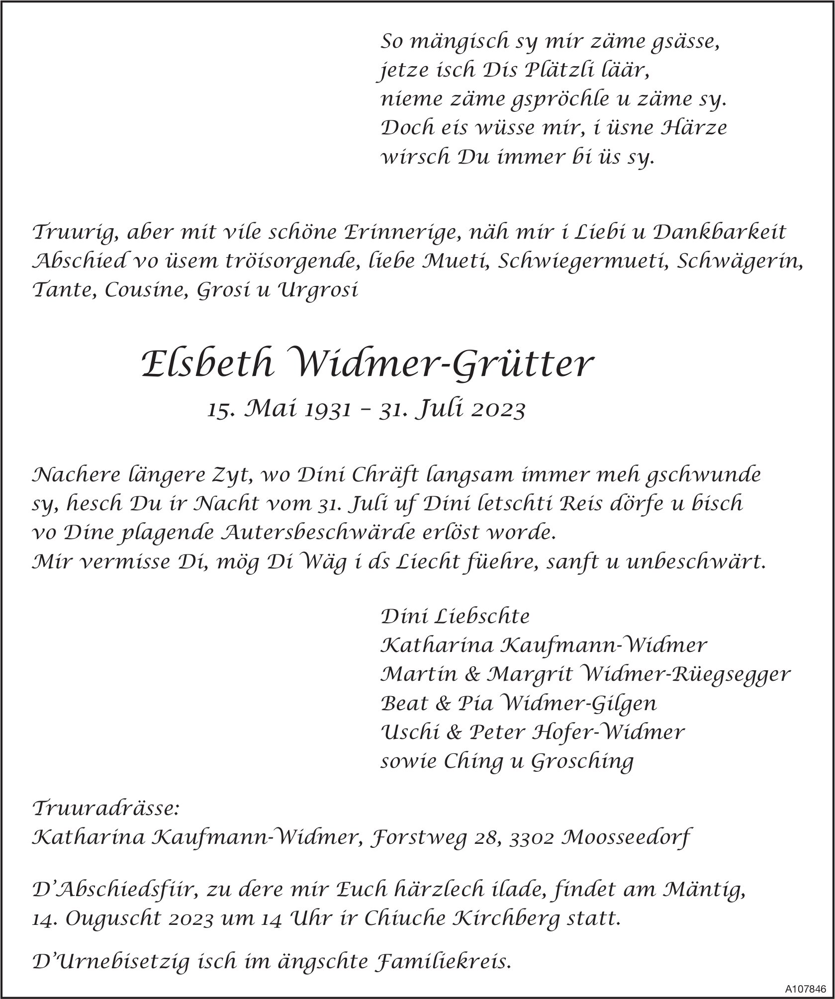 Elsbeth Widmer-Grütter, Juli 2023 / TA