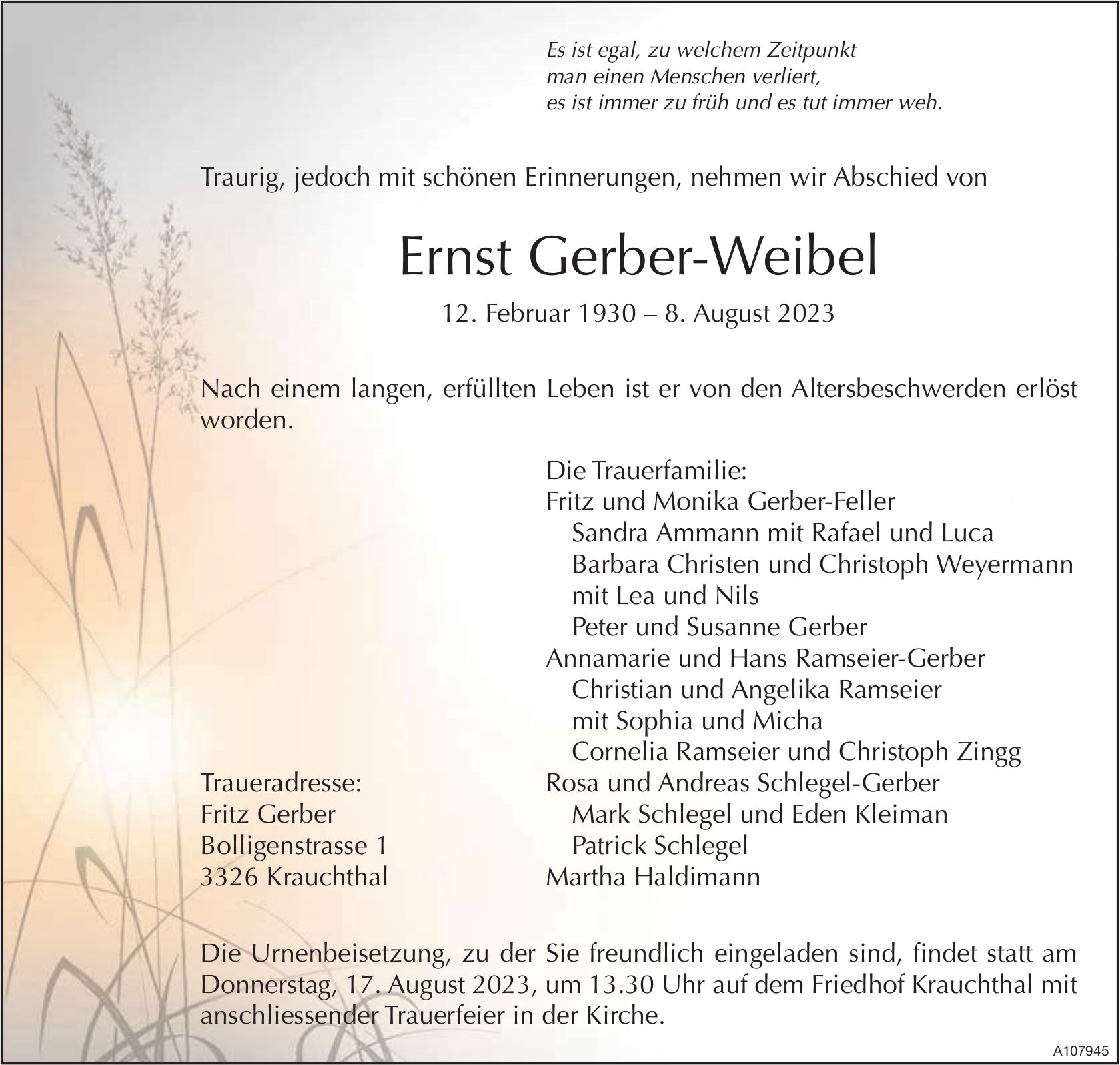 Ernst Gerber-Weibel, August 2023 / TA
