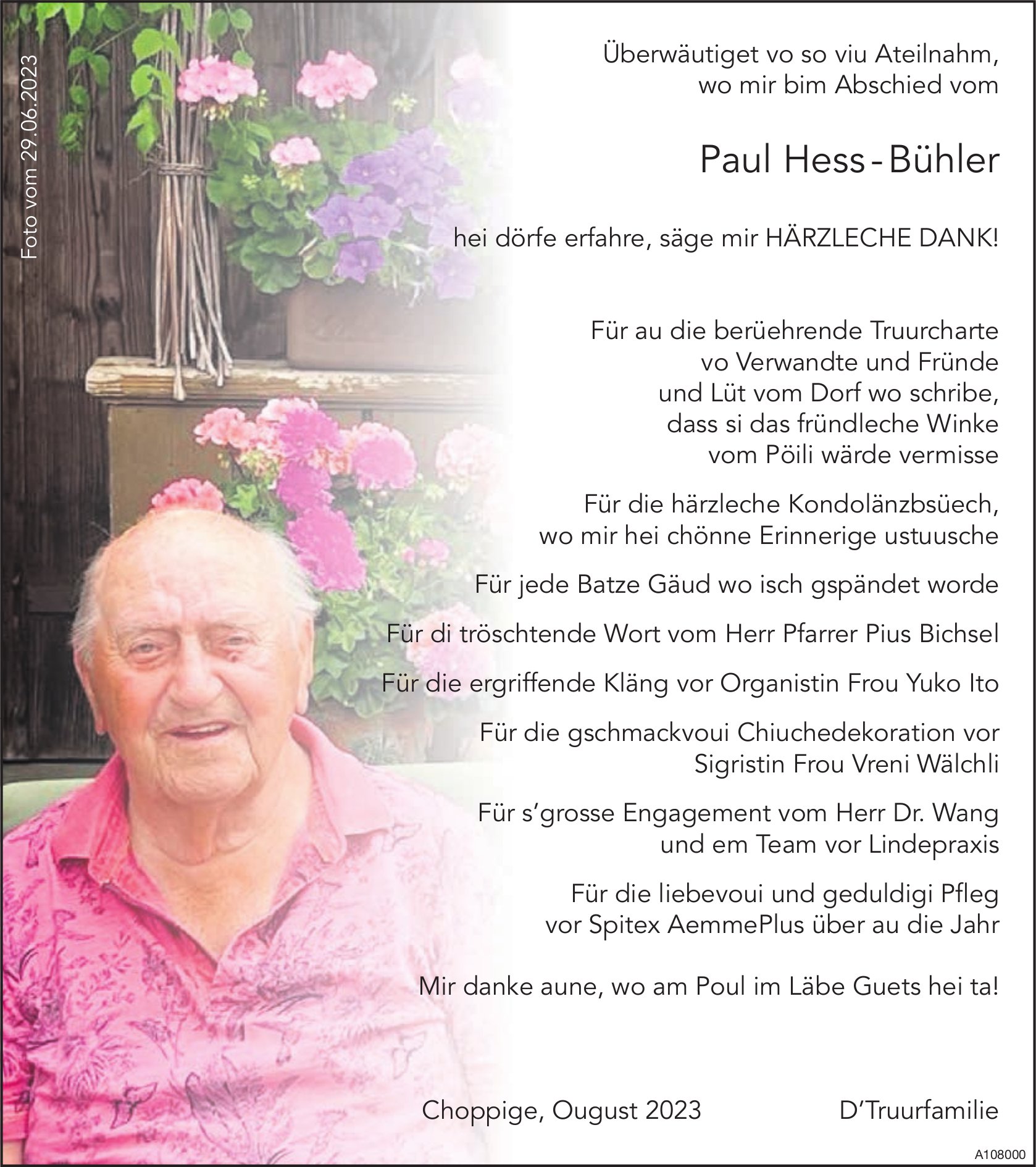 Paul Hess - Bühler, im August 2023 / DS