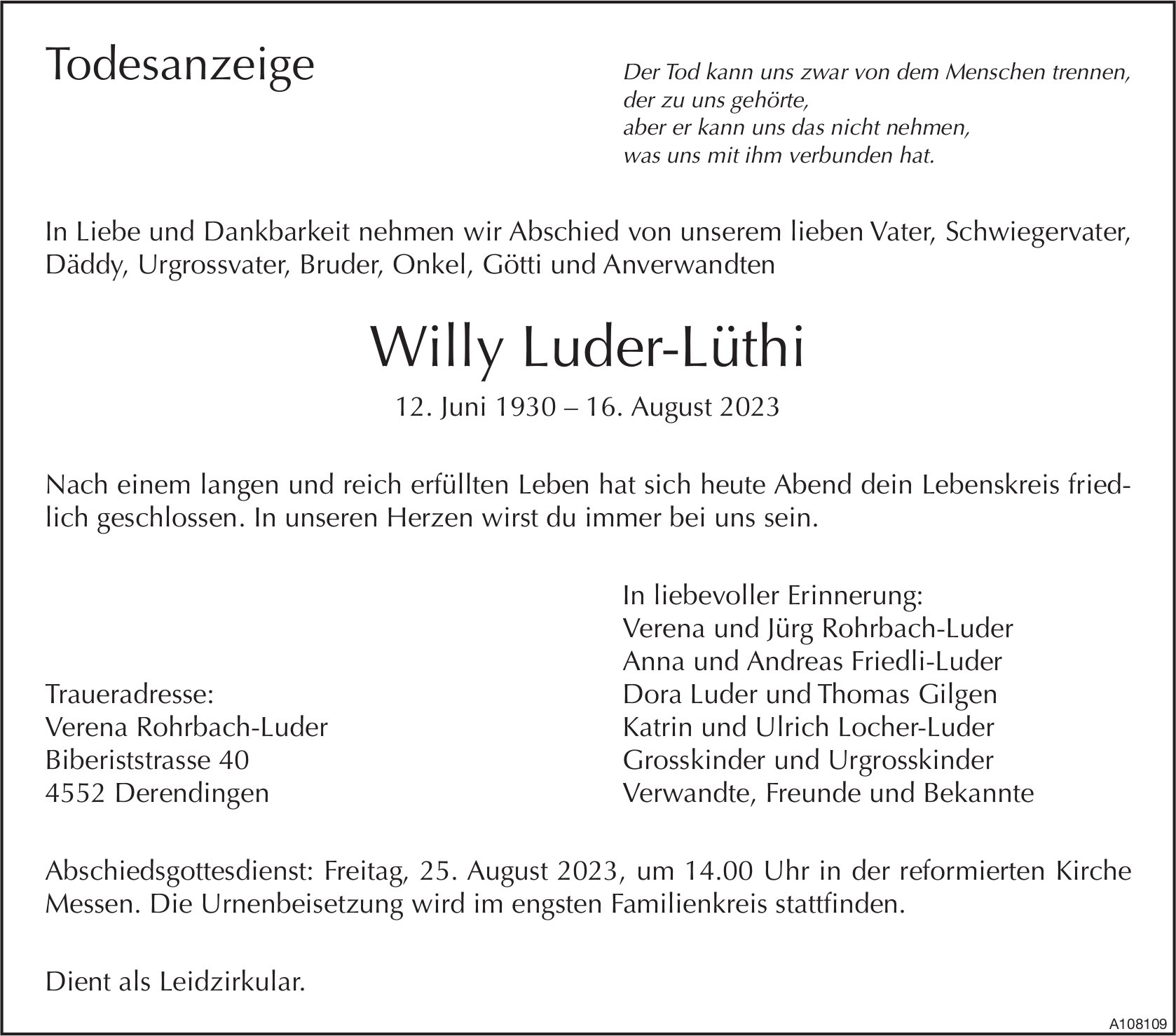 Willy Luder-Lüthi, August 2023 / TA