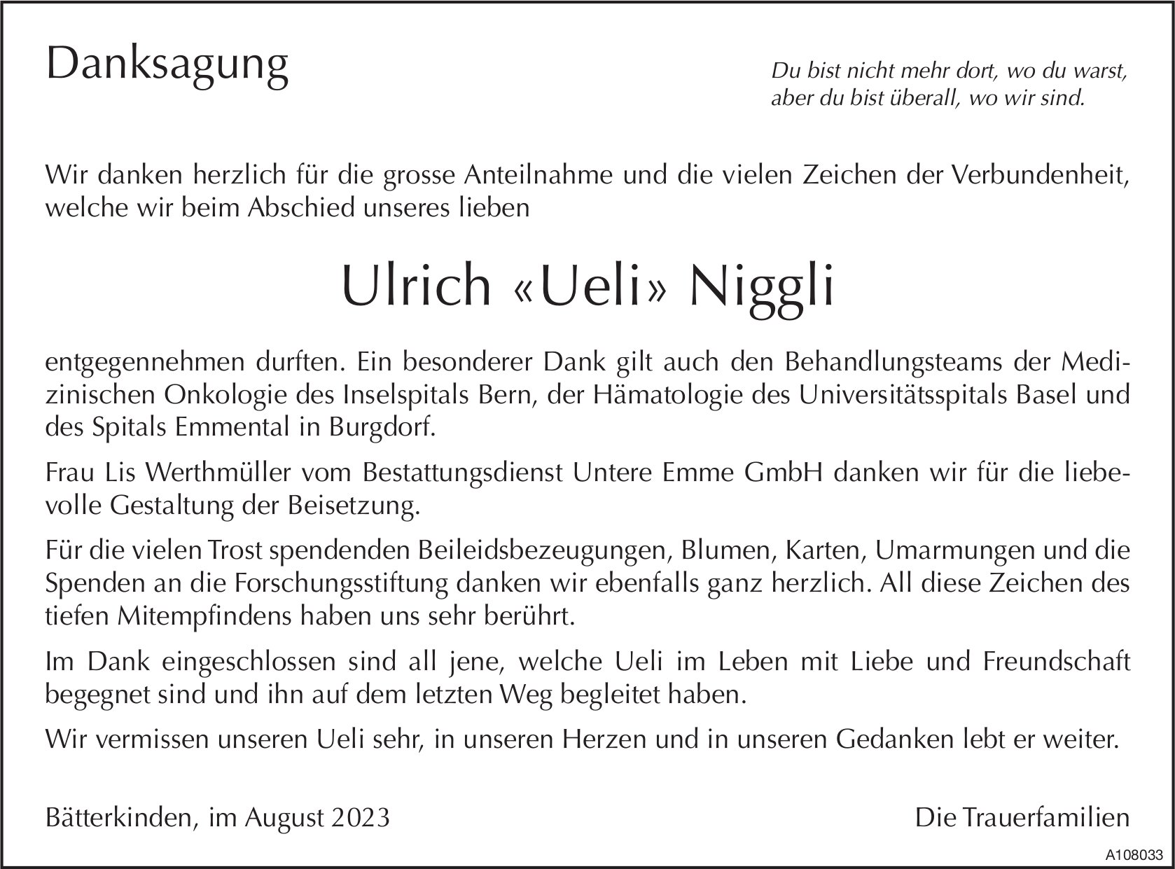 Ulrich «Ueli» Niggli, im August 2023 / DS