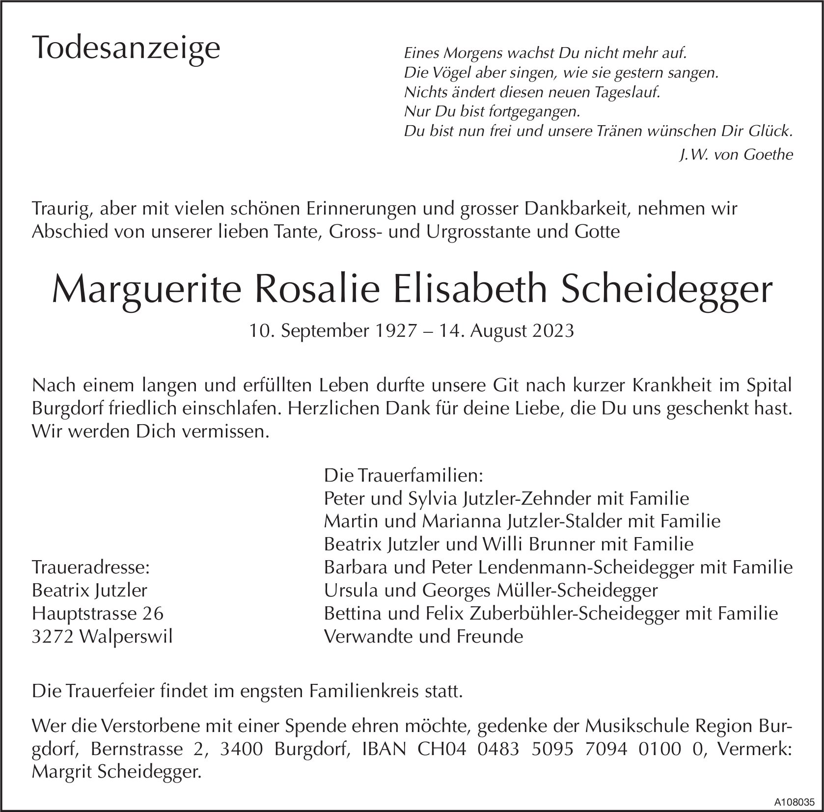 Marguerite Rosalie Elisabeth Scheidegger, August 2023 / TA