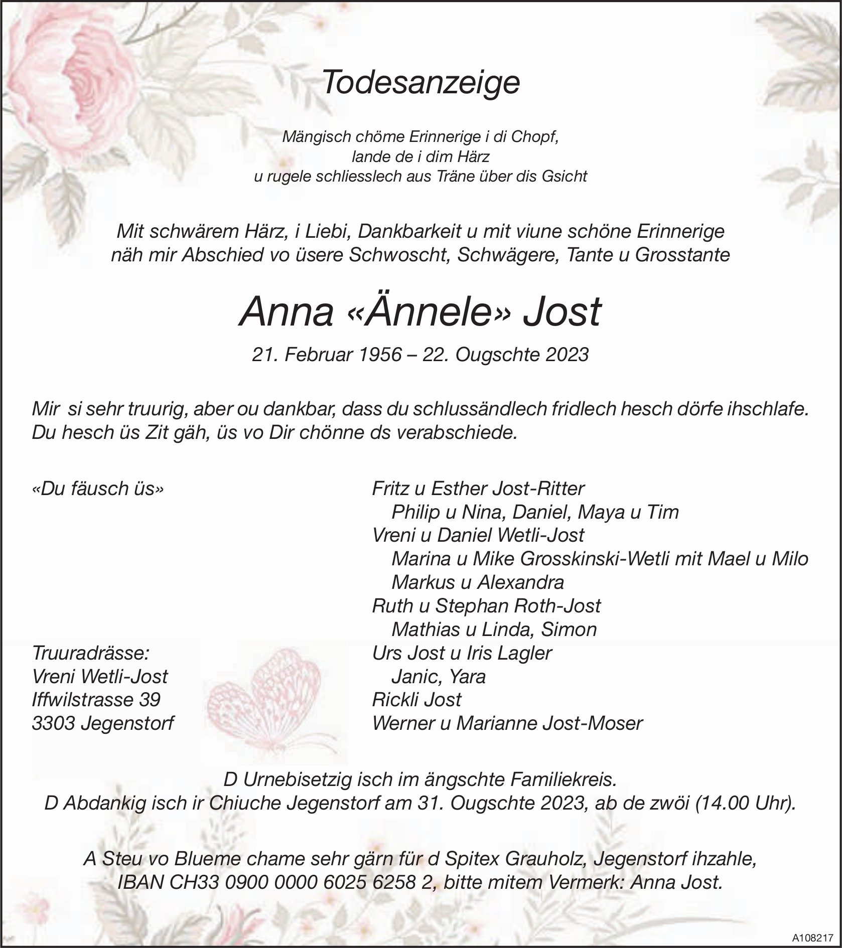 Anna «Ännele» Jost, August 2023 / TA