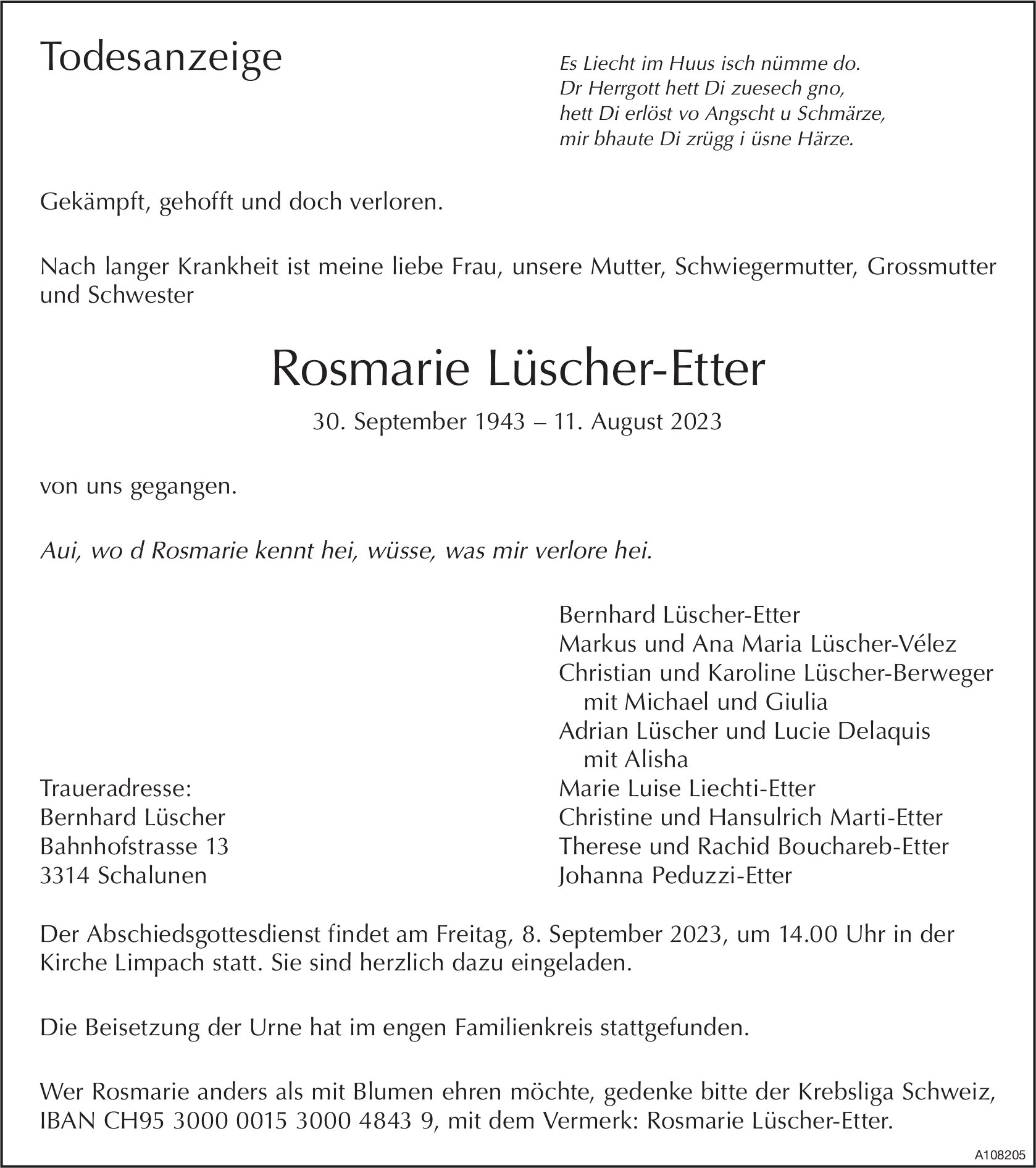 Rosmarie Lüscher-Etter, August 2023 / TA