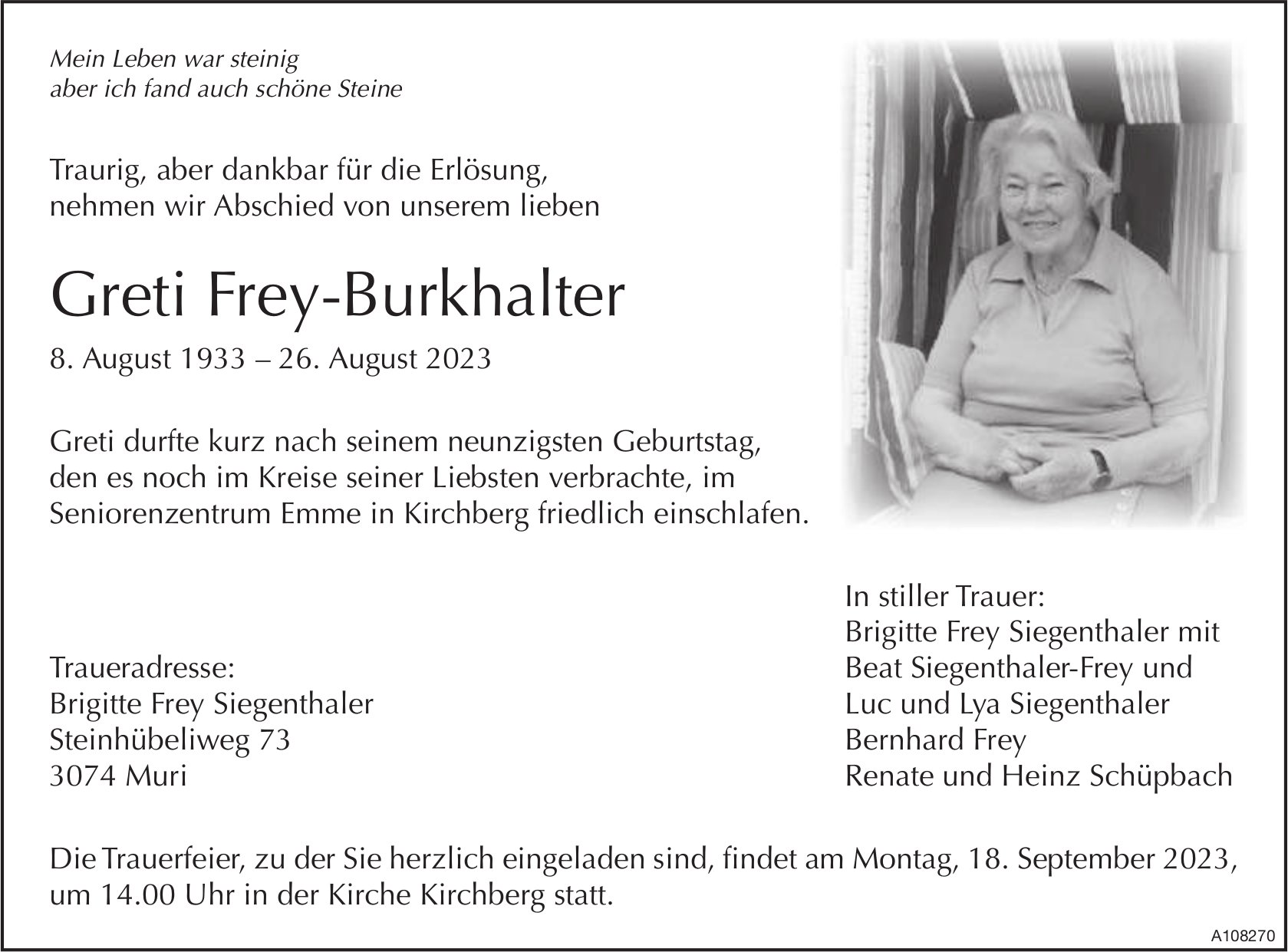 Greti Frey-Burkhalter, August 2023 / TA