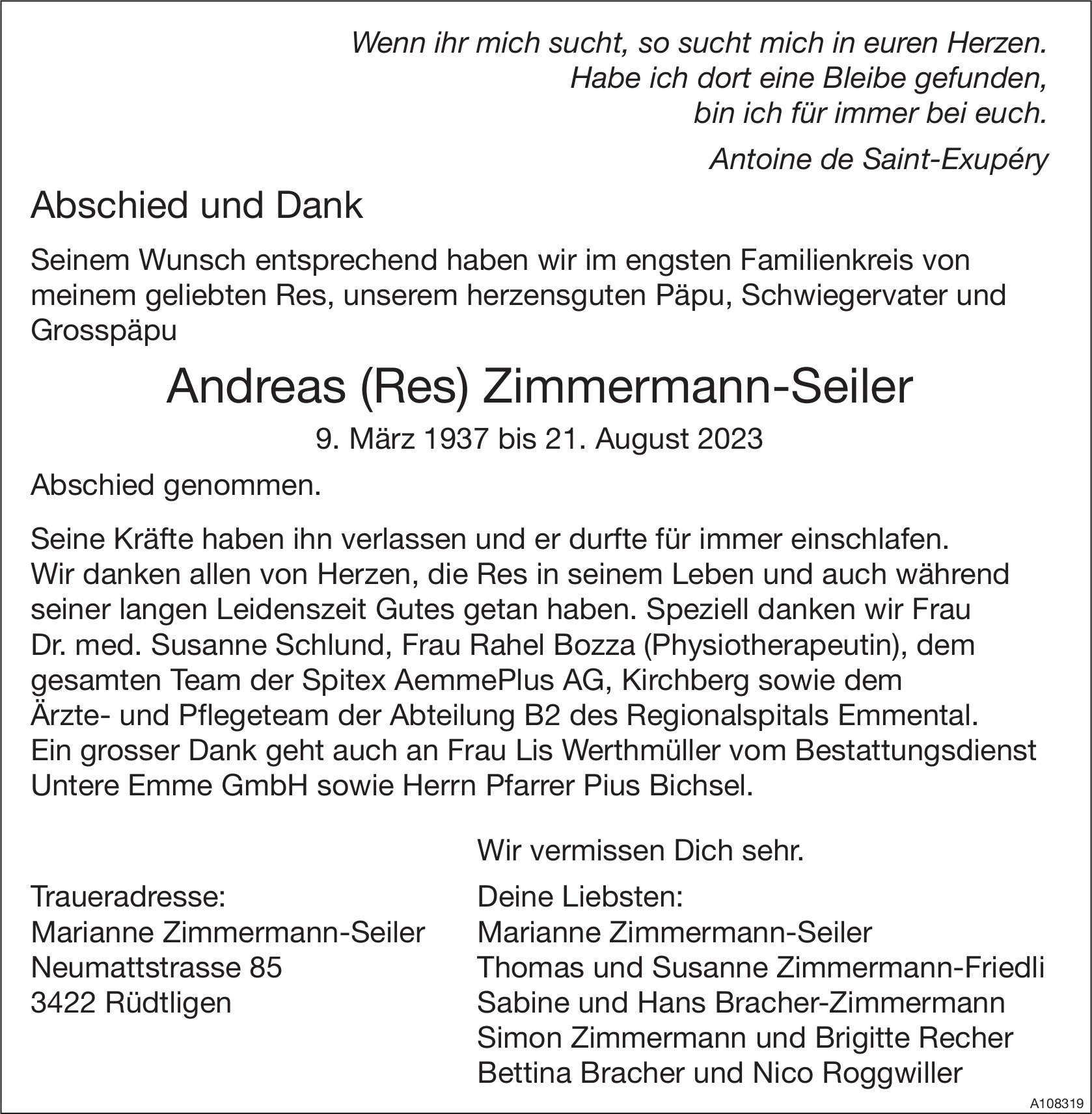 Andreas (Res) Zimmermann-Seiler, im September 2023 / TA + DS