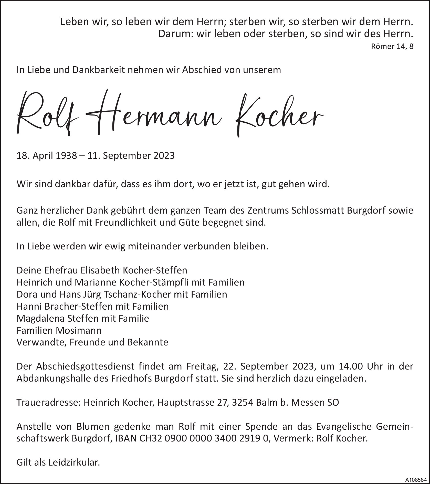 Rolf Hermann Kocher, September 2023 / TA