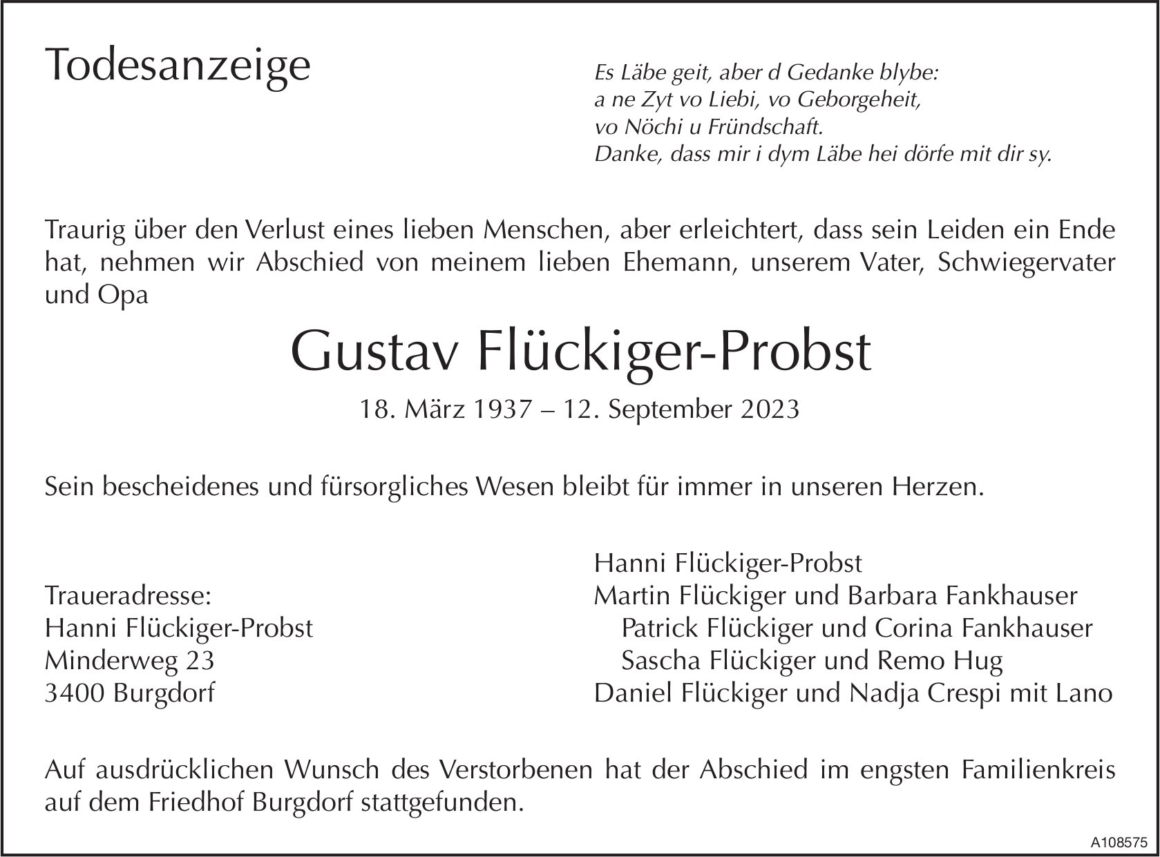 Gustav Flückiger-Probst, September 2023 / TA