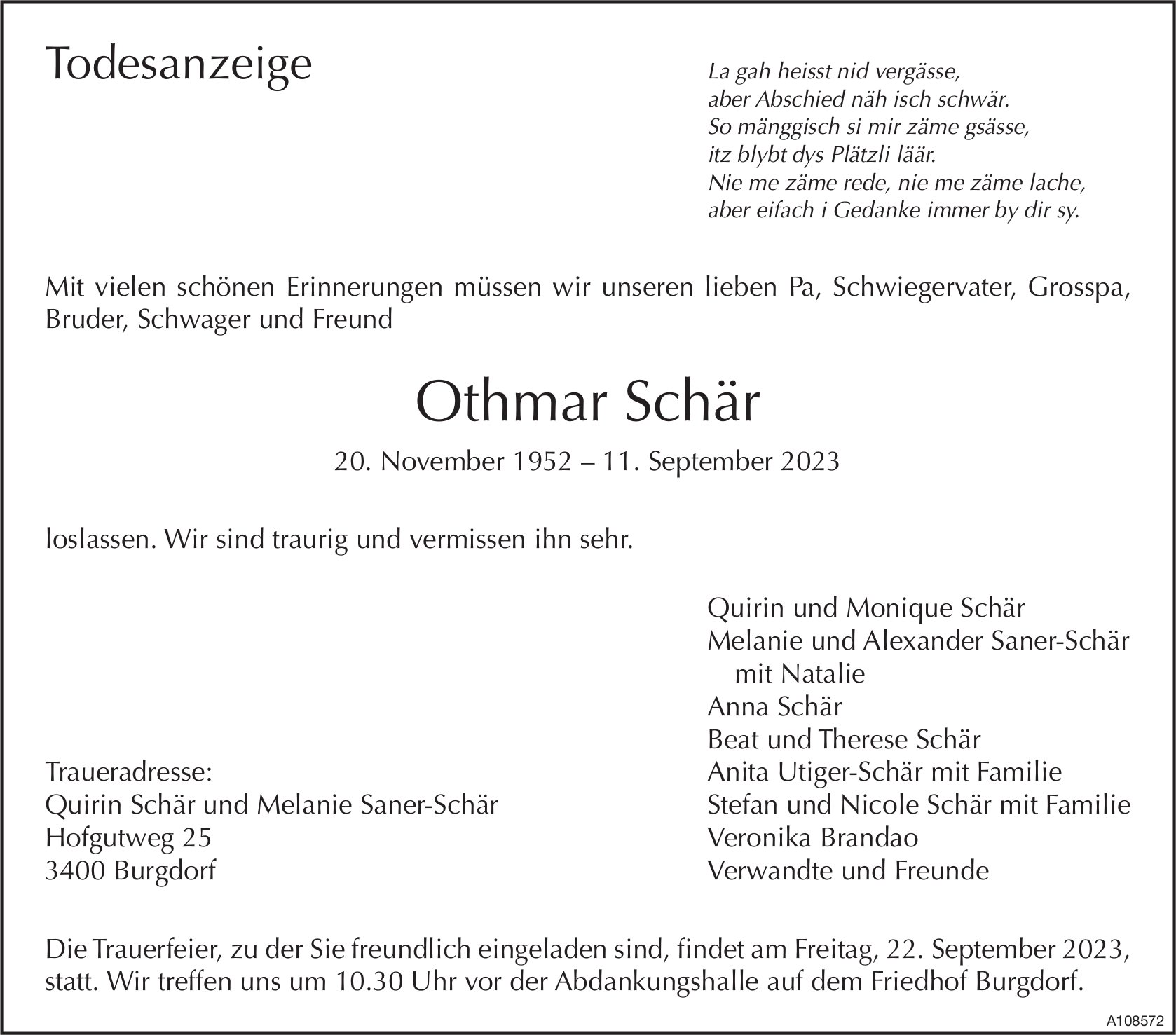 Othmar Schär, September 2023 / TA