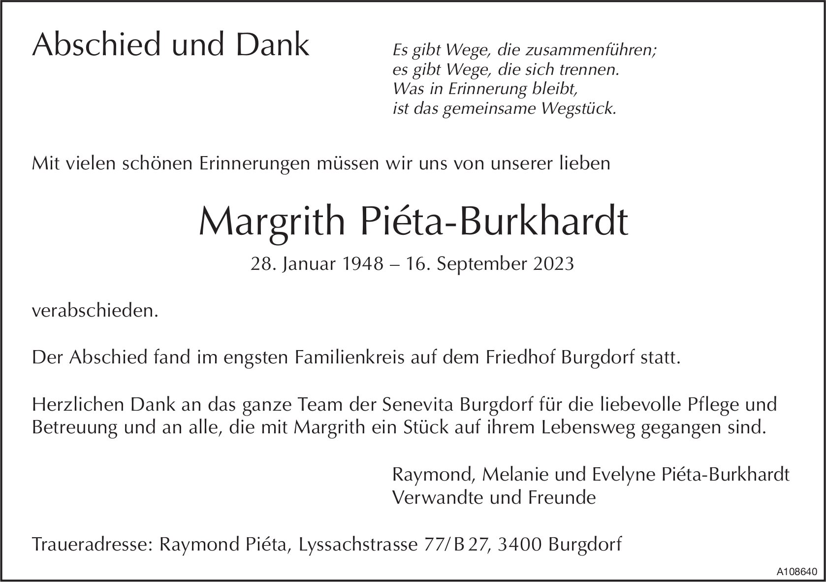 Margrith Piéta-Burkhardt, im September 2023 / TA + DS