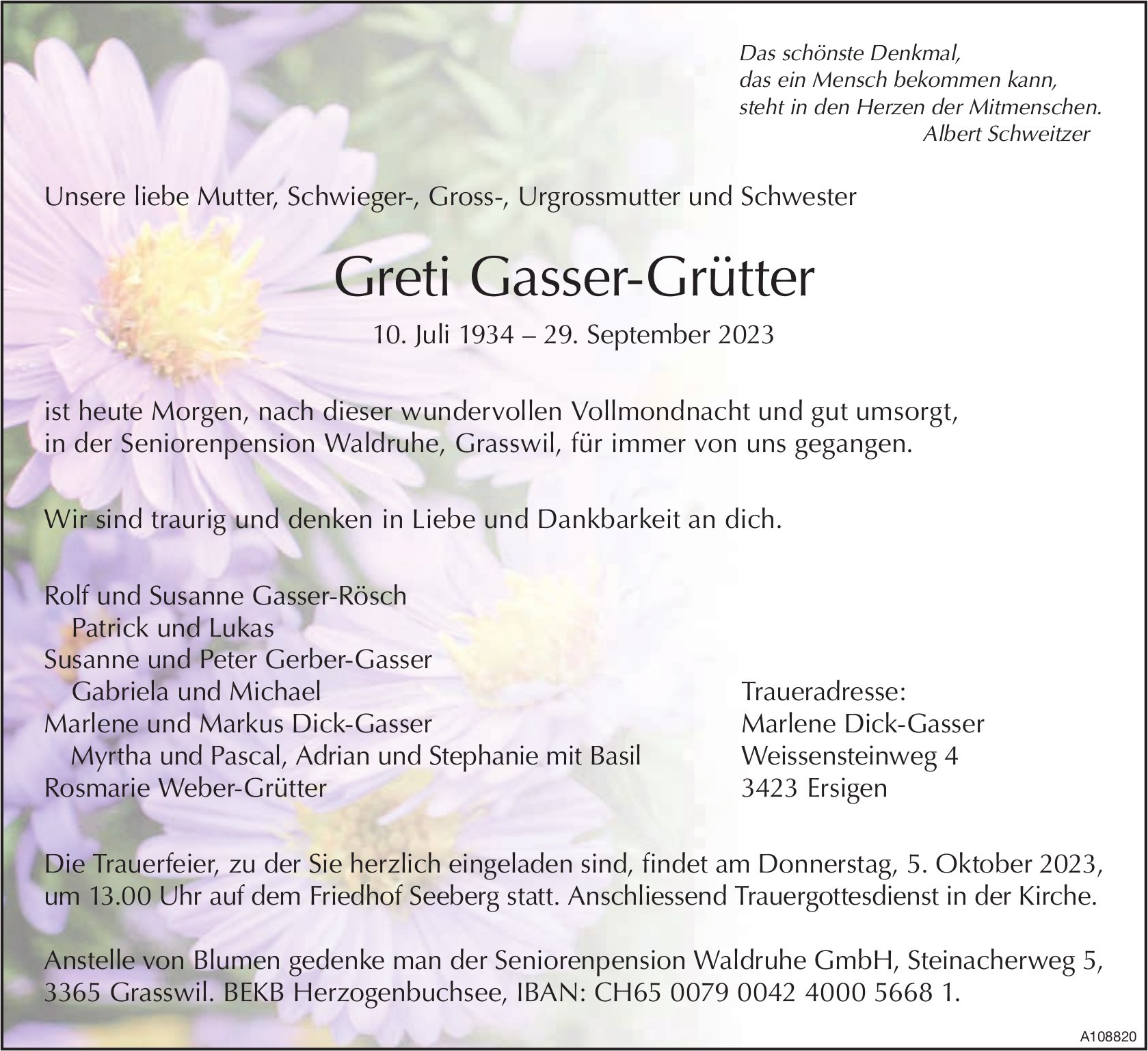 Greti Gasser-Grütter, September 2023 / TA
