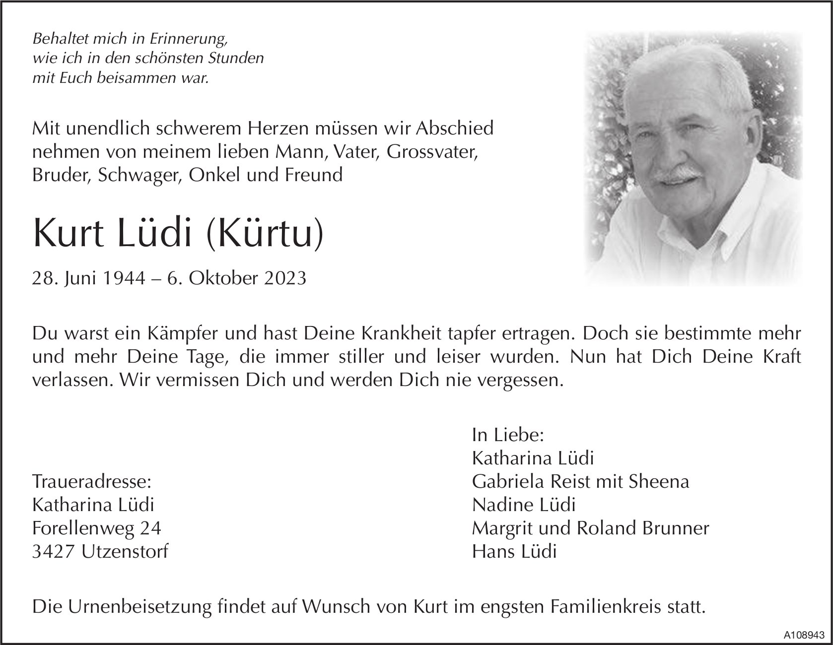 Kurt Lüdi (Kürtu), Oktober 2023 / TA