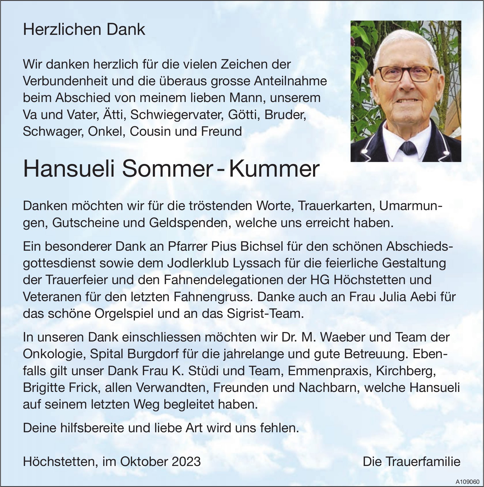 Hansueli Sommer - Kummer, im Oktober 2023 / DS