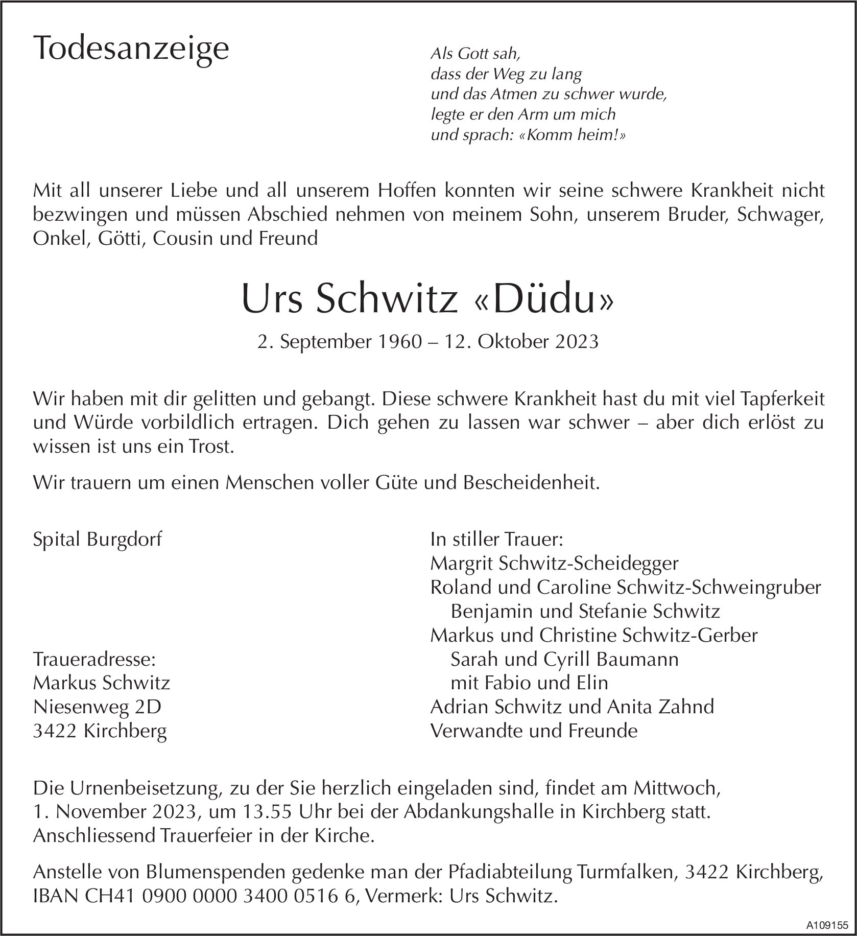 Urs Schwitz «Düdu», Oktober 2023 / TA