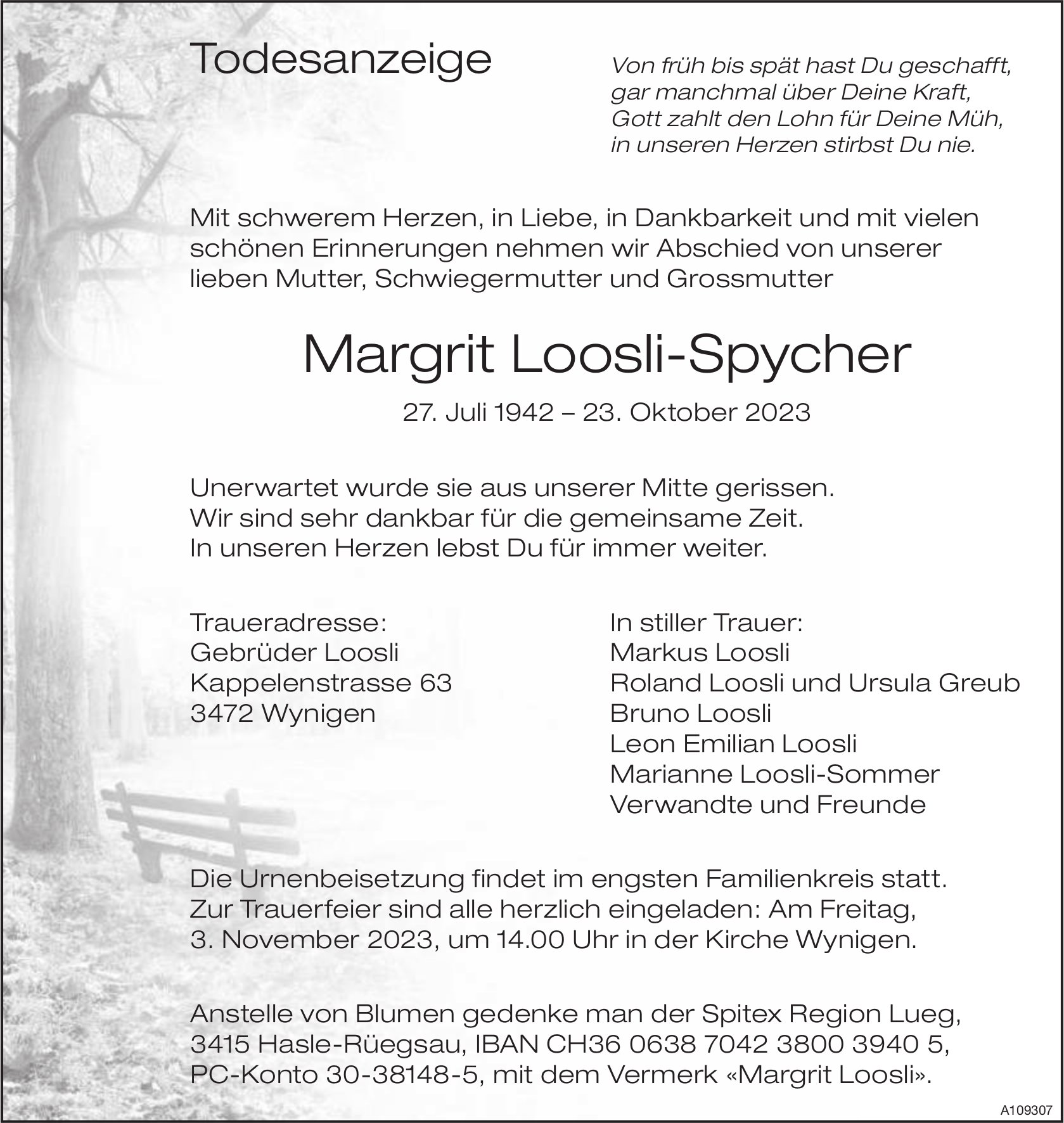 Margrit Loosli-Spycher, Oktober 2023 / TA
