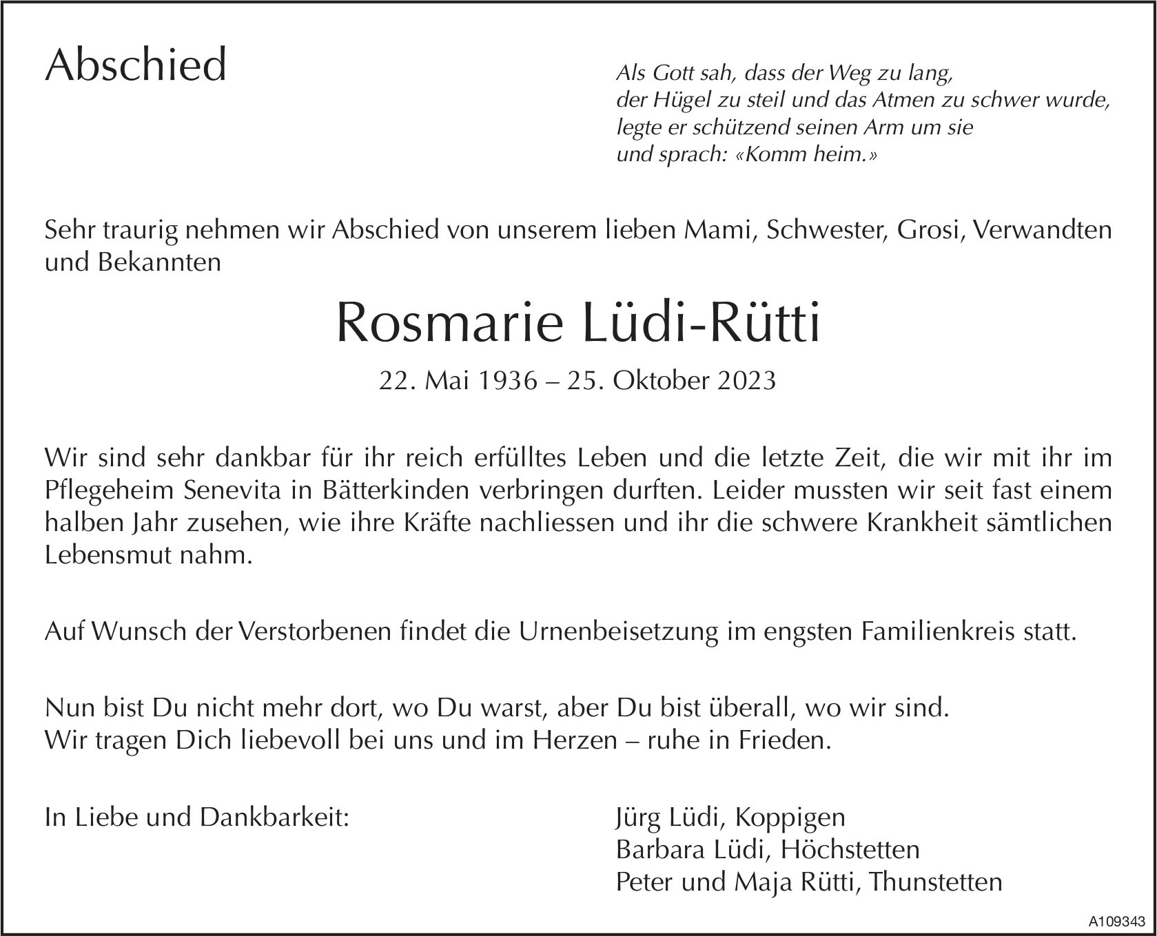 Rosmarie Lüdi-Rütti, Oktober 2023 / TA