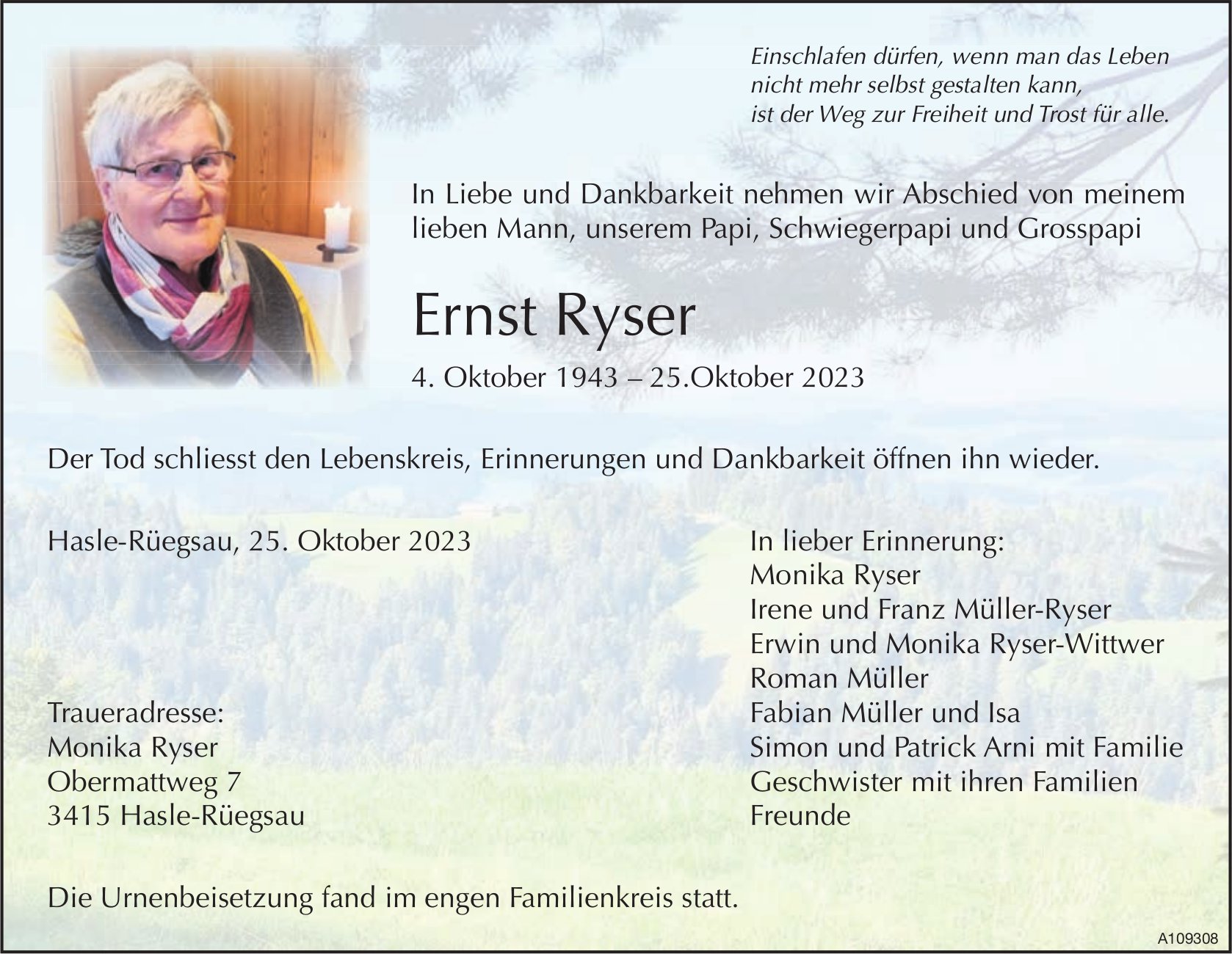 Ernst Ryser, Oktober 2023 / TA