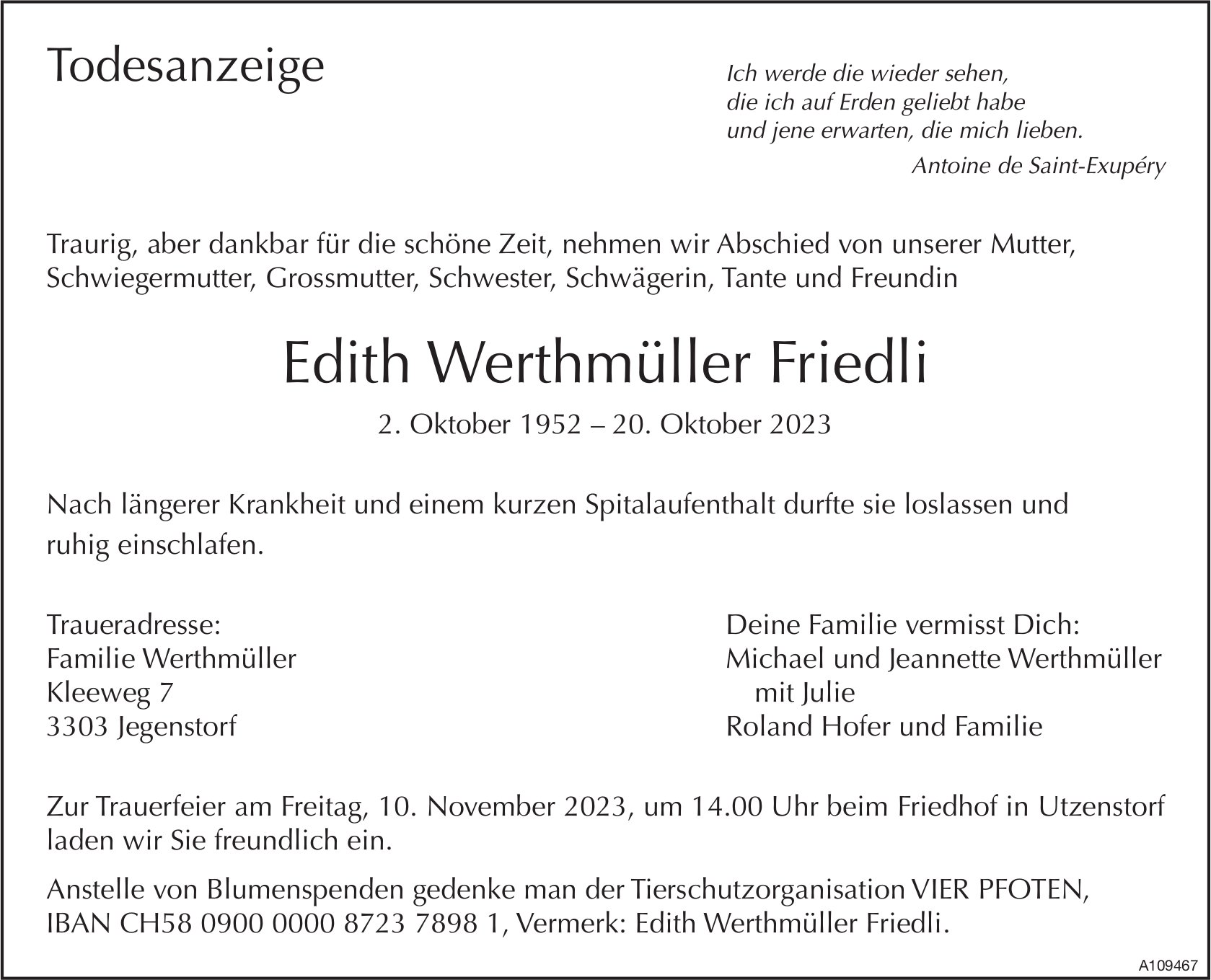Edith Werthmüller Friedli, Oktober 2023 / TA