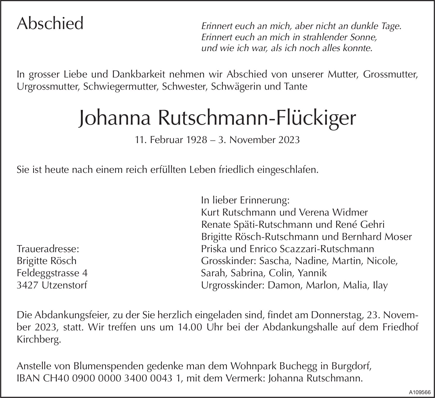 Johanna Rutschmann-Flückiger, November 2023 / TA