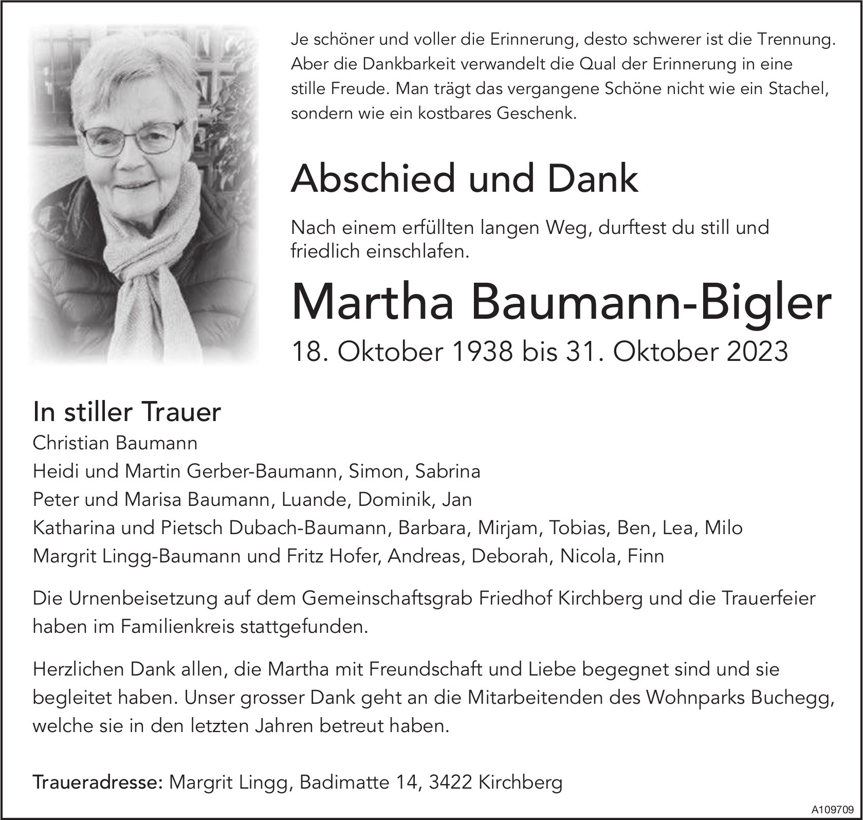 Martha Baumann-Bigler, im November 2023 / TA + DS