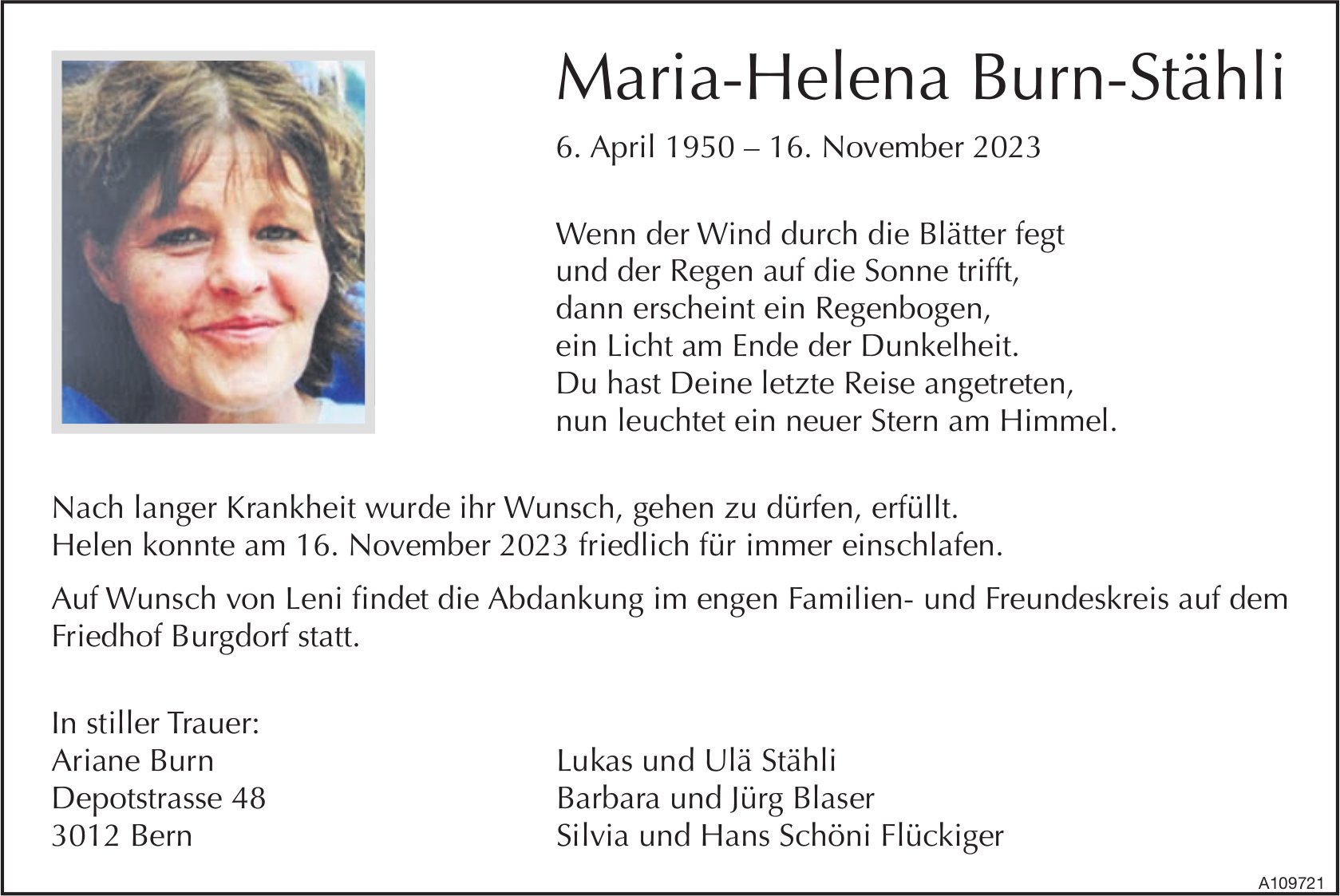 Maria-Helena Burn-Stähli, November 2023 / TA