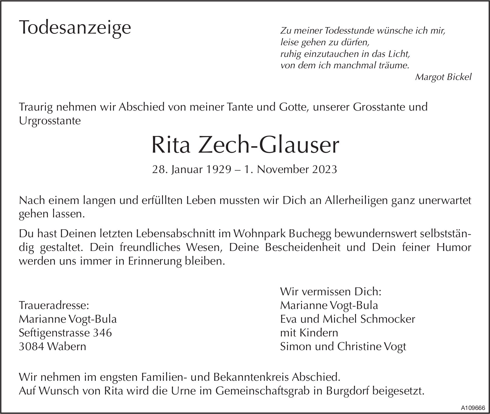 Rita Zech-Glauser, November 2023 / TA