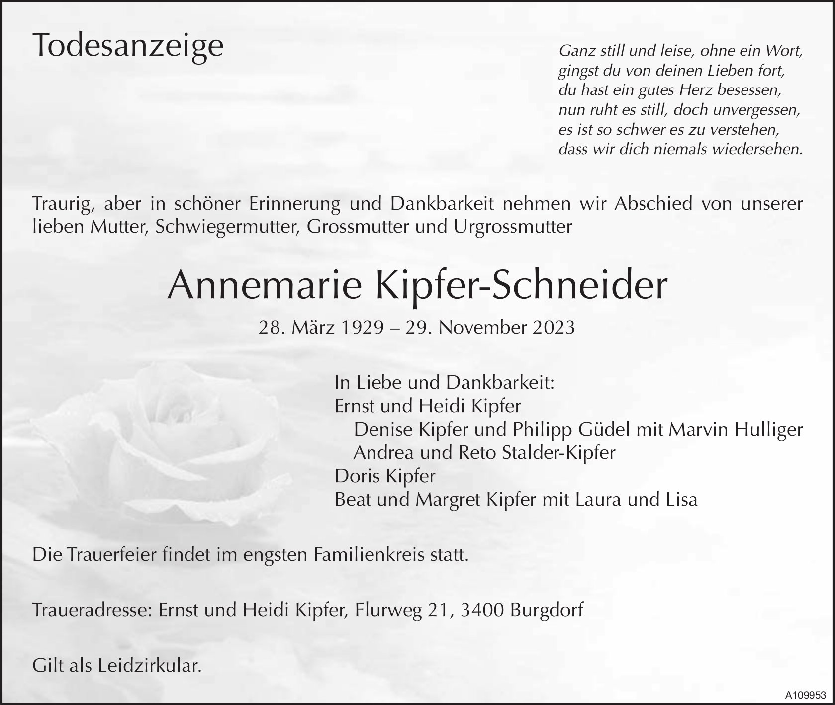 Annemarie Kipfer-Schneider, November 2023 / TA