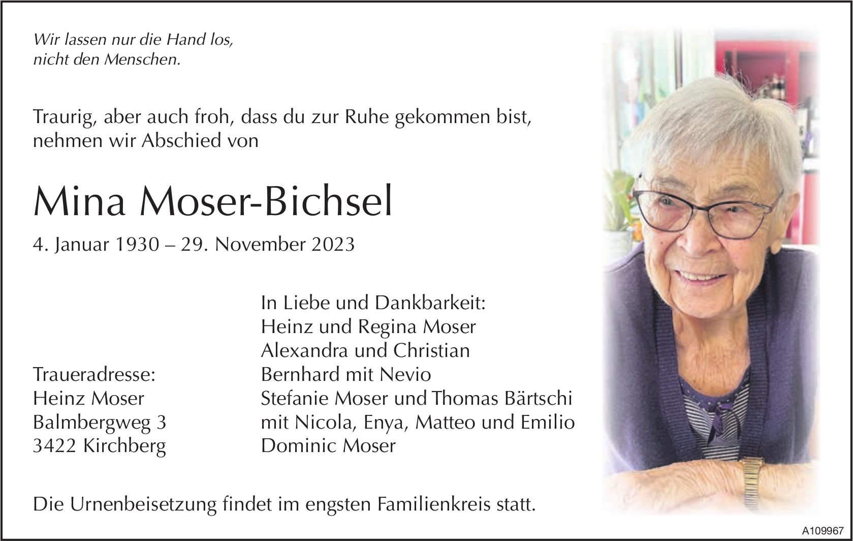 Mina Moser-Bichsel, November 2023 / TA