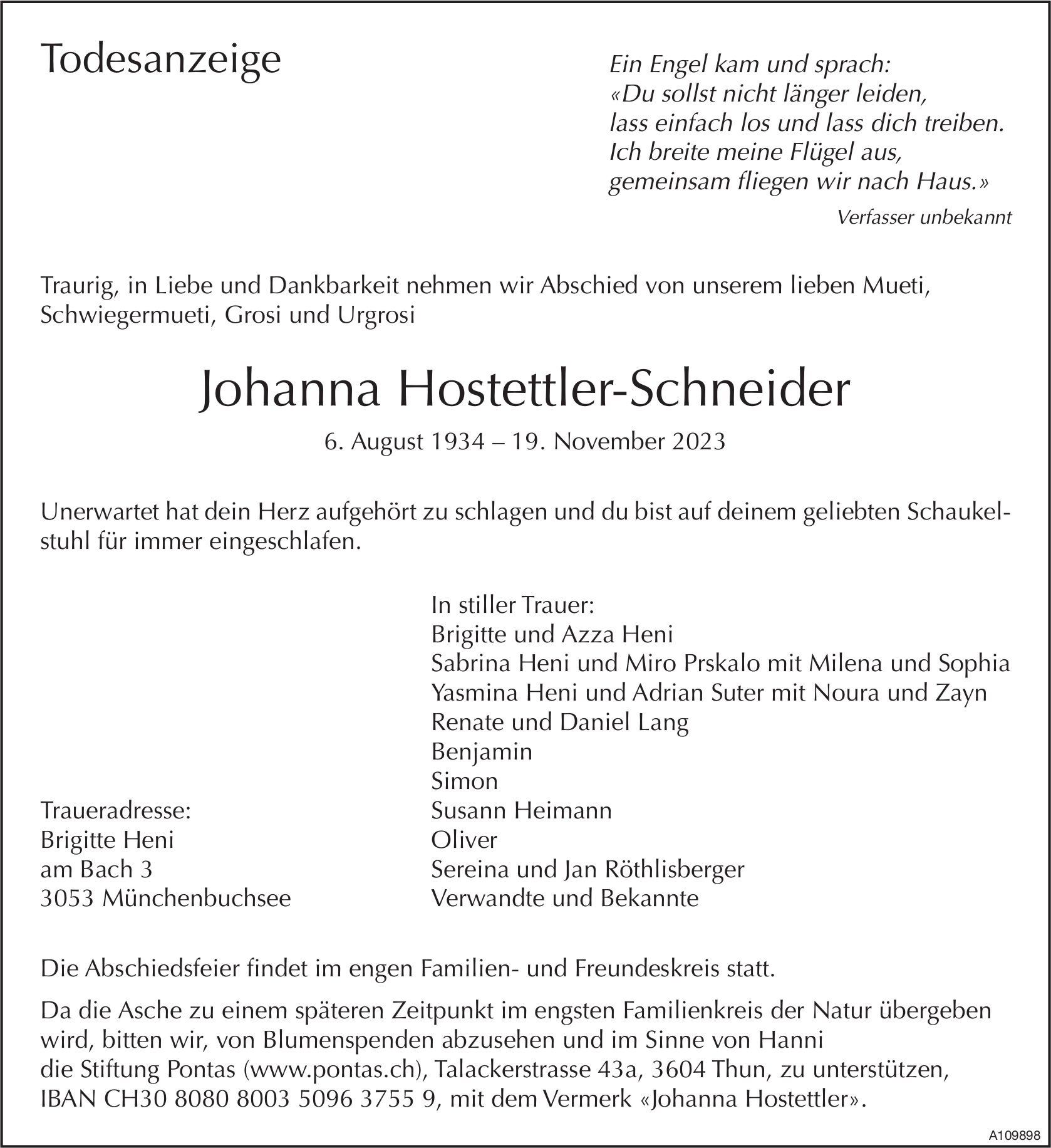 Johanna Hostettler-Schneider, November 2023 / TA