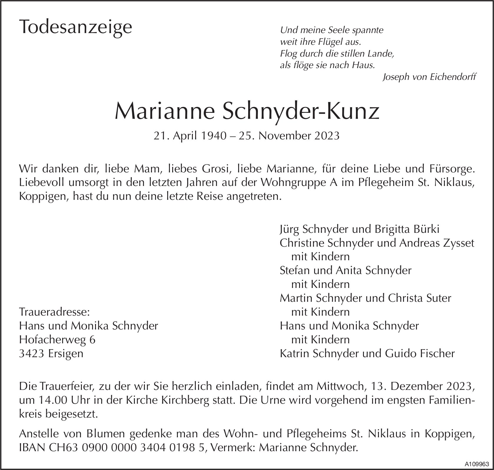 Marianne Schnyder-Kunz, November 2023 / TA