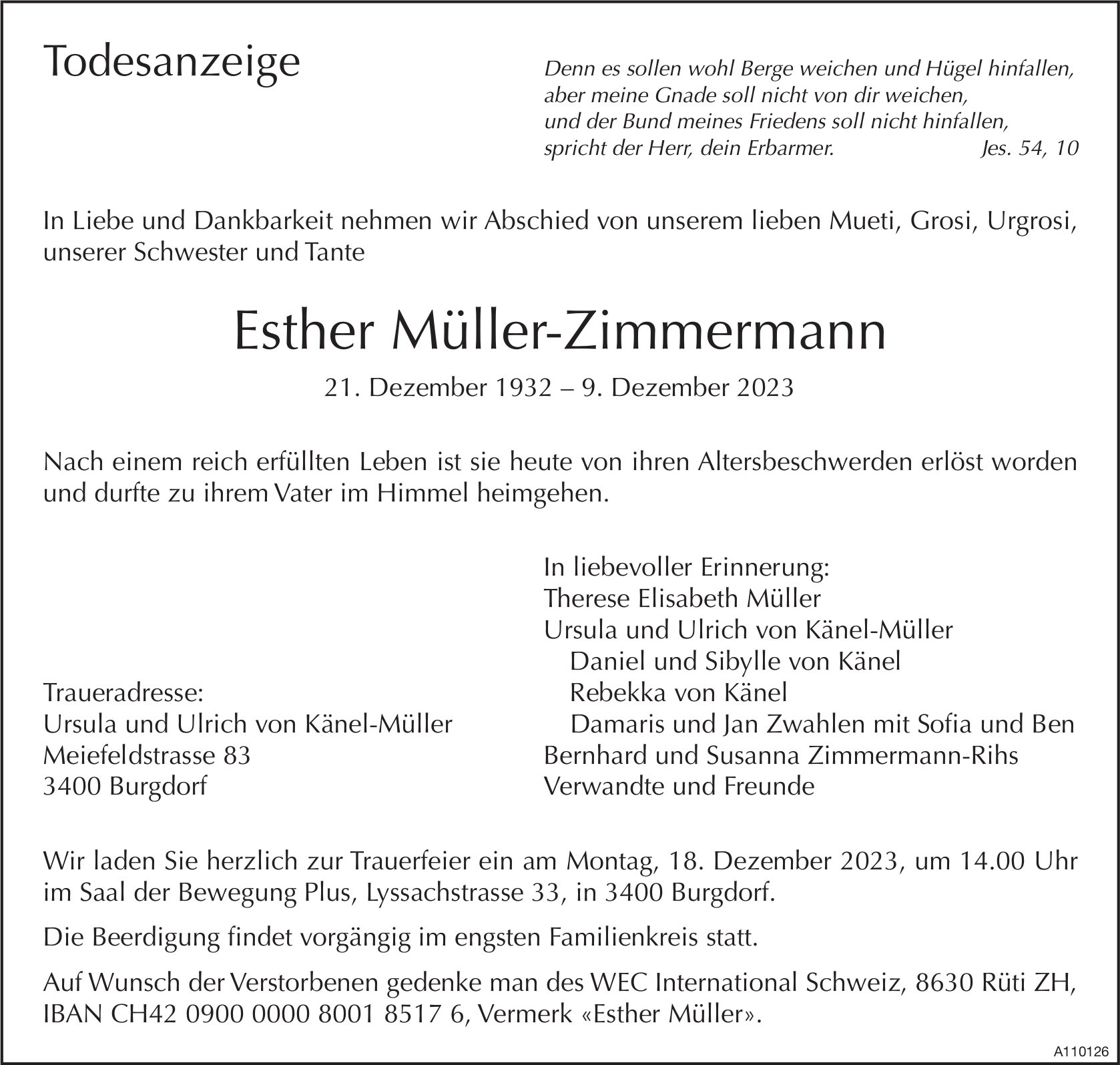 Esther Müller-Zimmermann, Dezember 2023 / TA