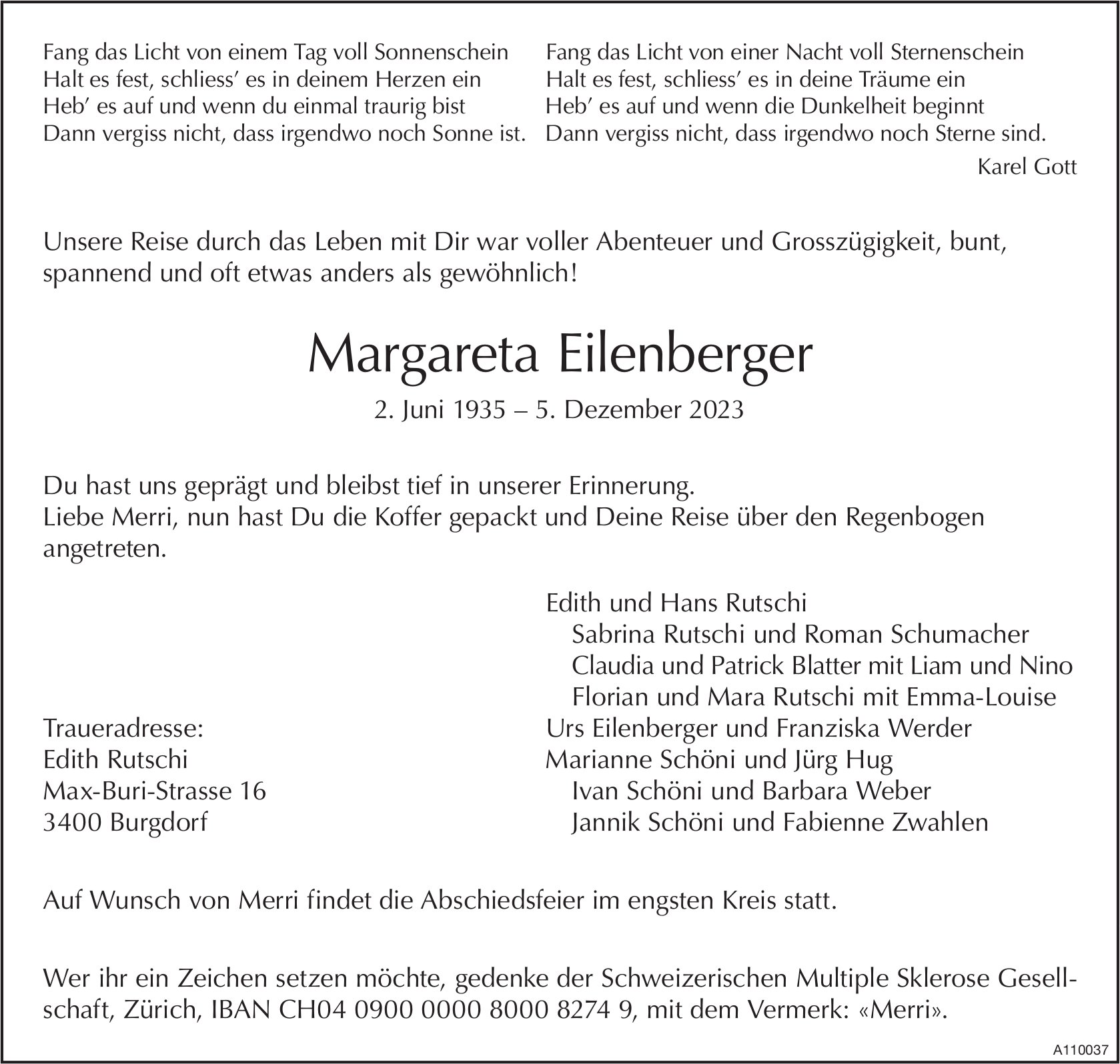 Margareta Eilenberger, Dezember 2023 / TA