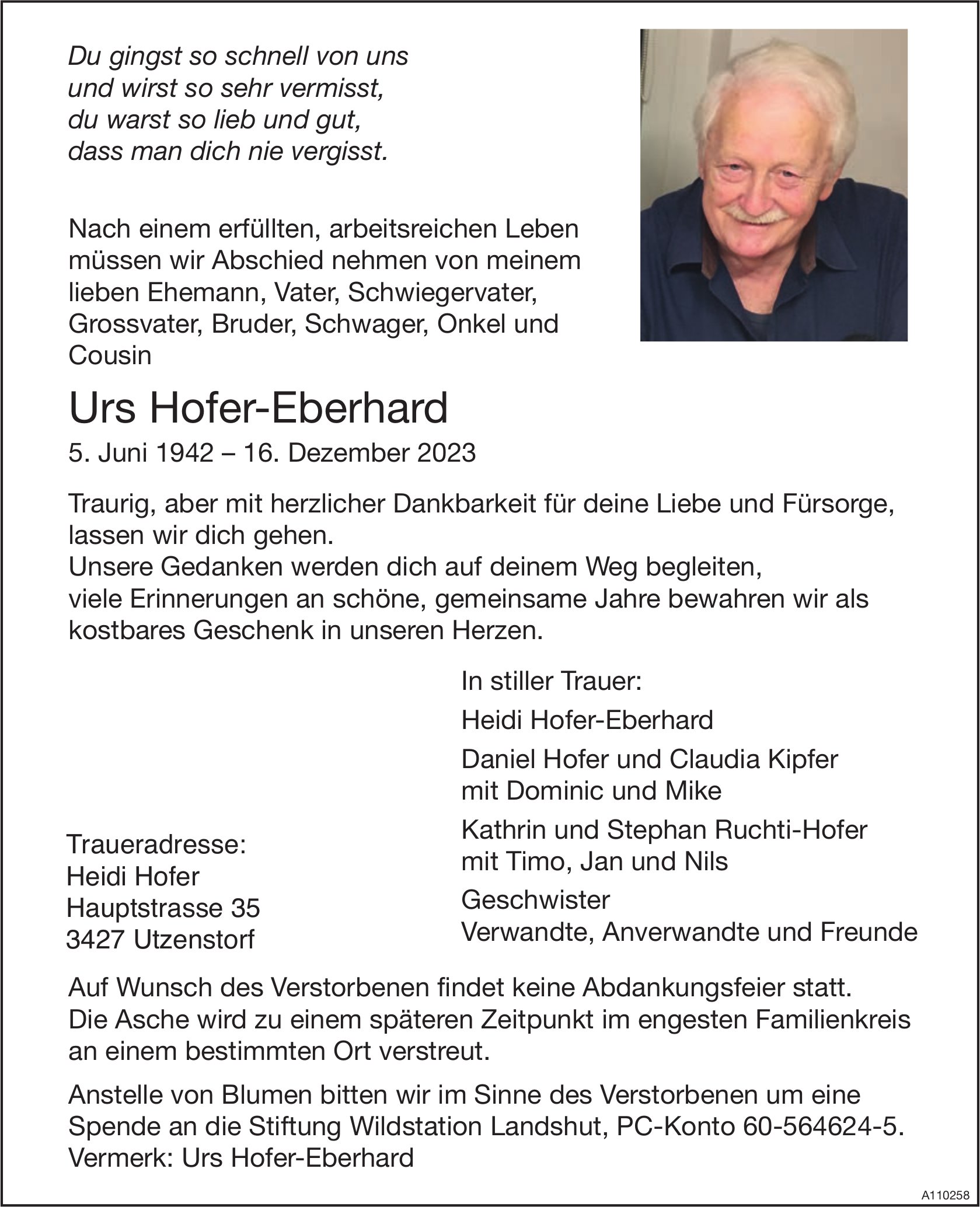 Urs Hofer-Eberhard, Dezember 2023 / TA