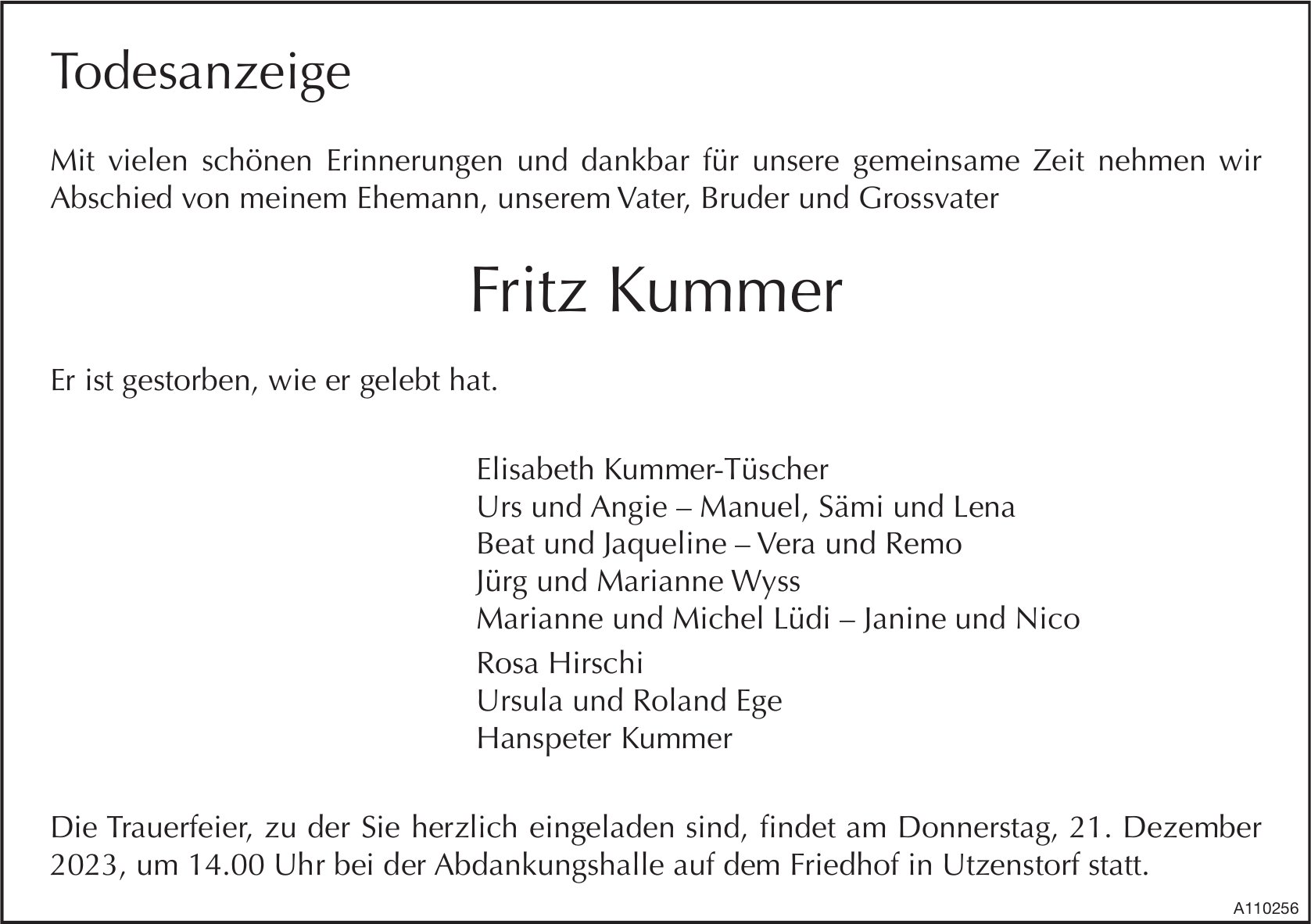 Fritz Kummer, Dezember 2023 / TA