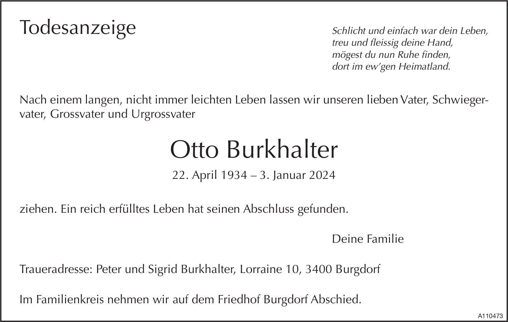 Otto Burkhalter, Januar 2024 / TA