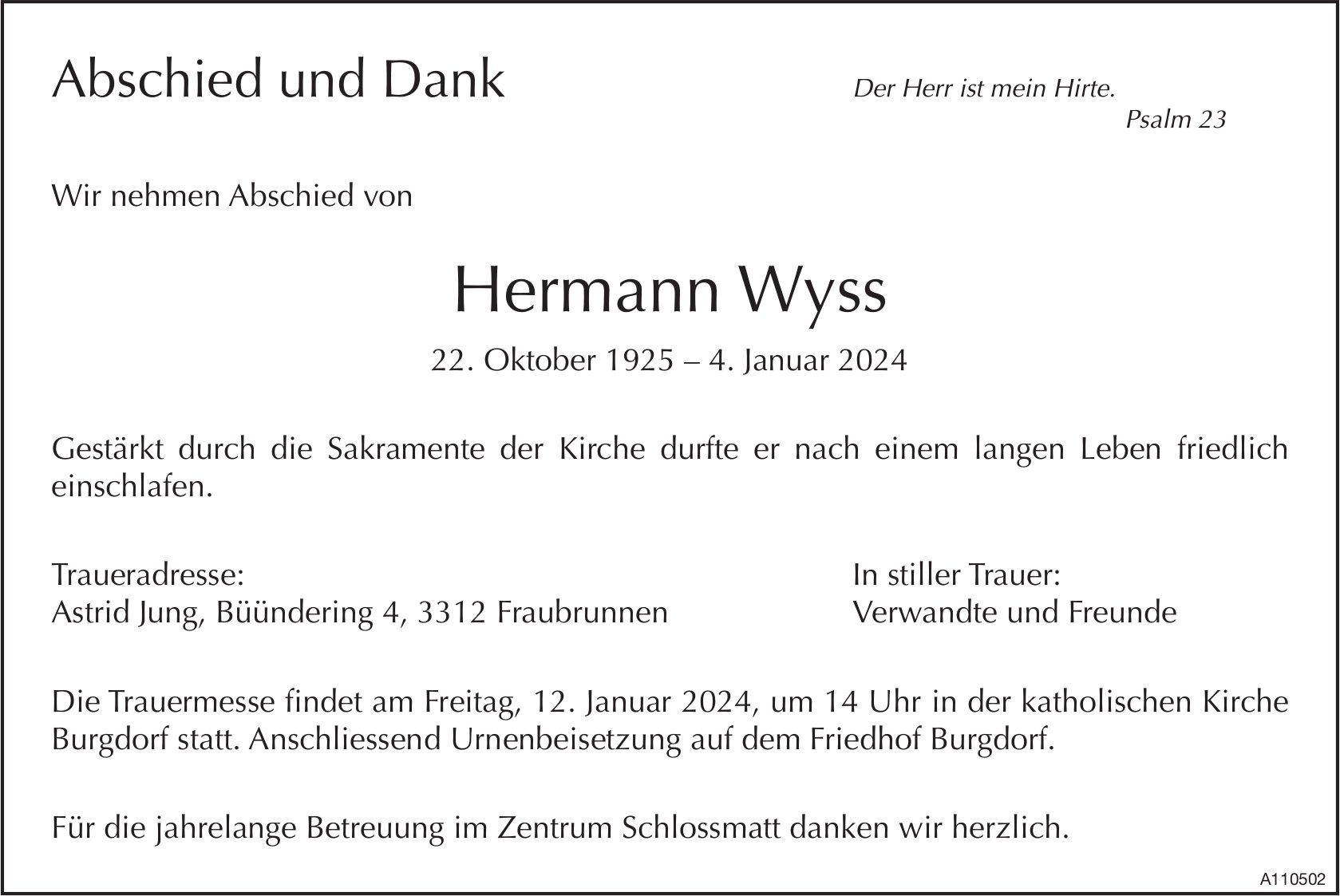 Hermann Wyss, im Januar 2024 / TA + DS