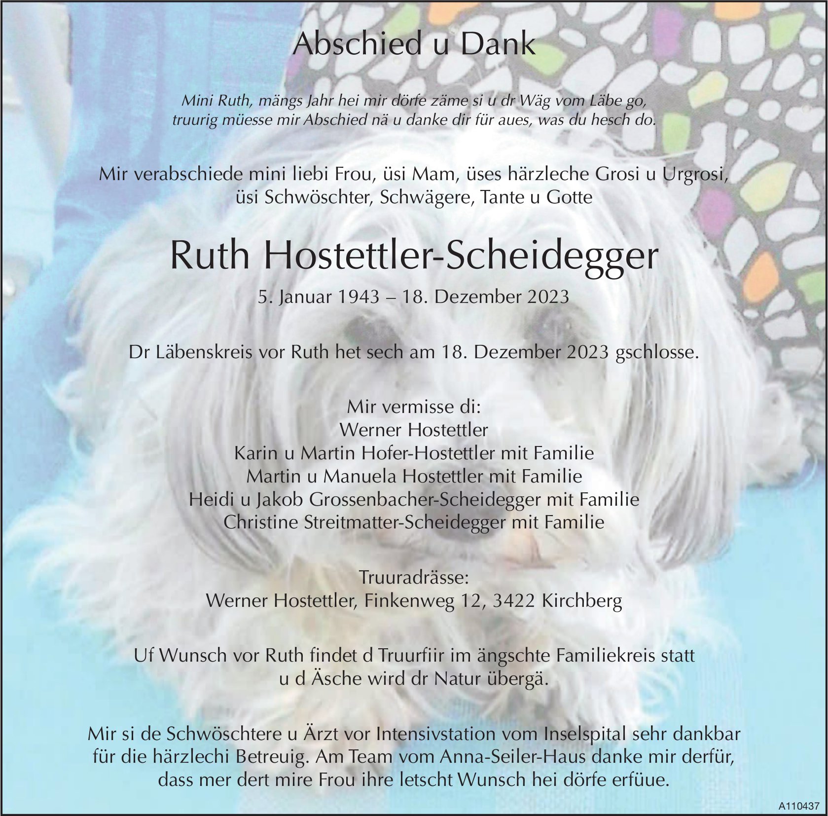 Ruth Hostettler-Scheidegger, im Januar 2024 / TA + DS