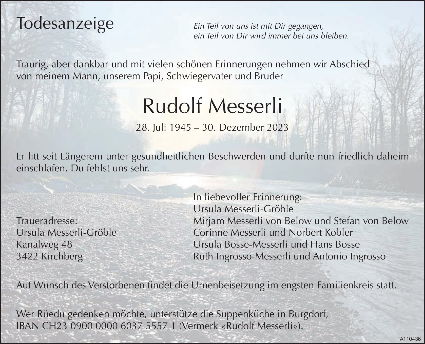 Rudolf Messerli, Dezember 2023 / TA