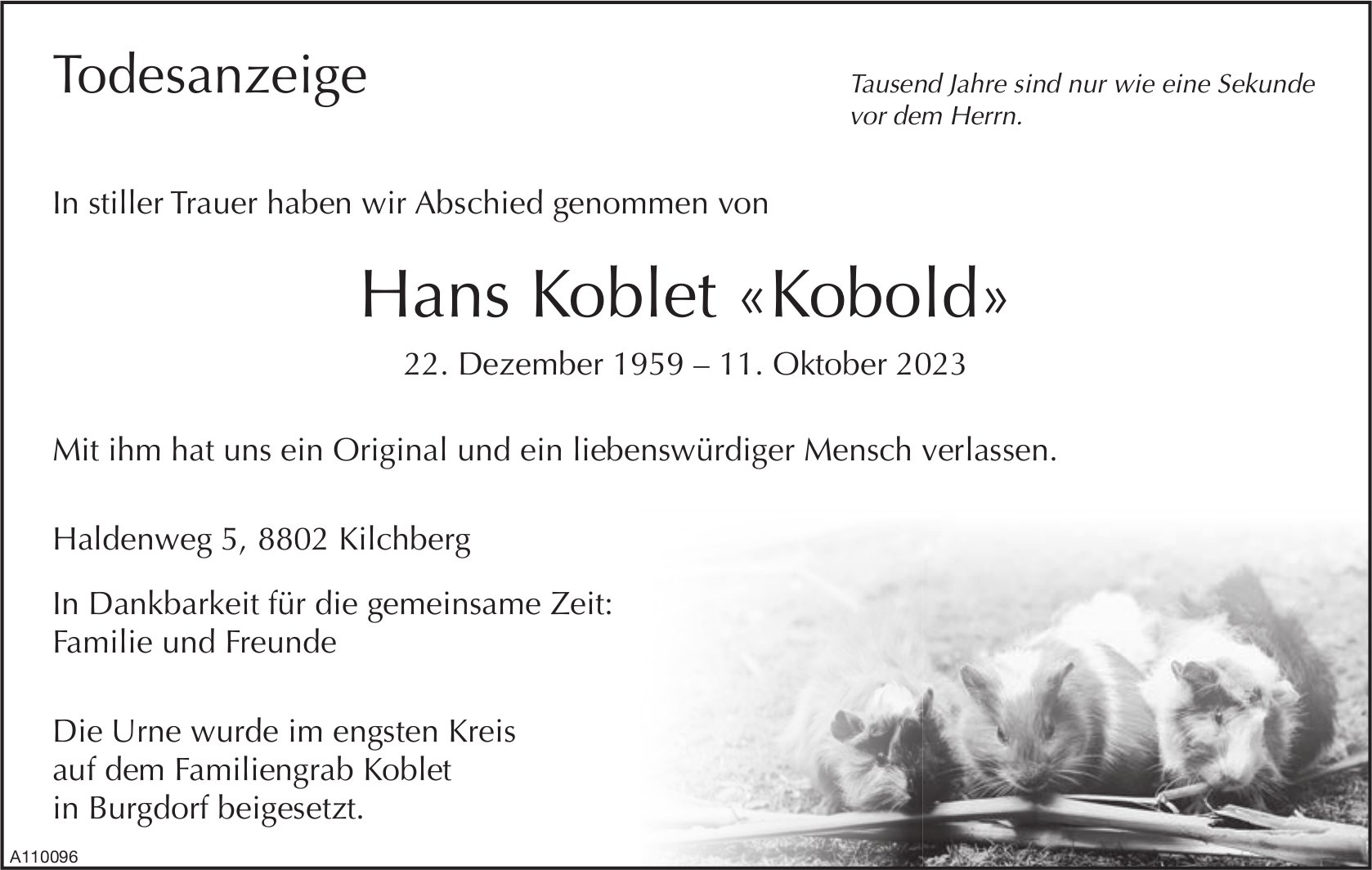 Hans Koblet «Kobold», Oktober 2023 / TA