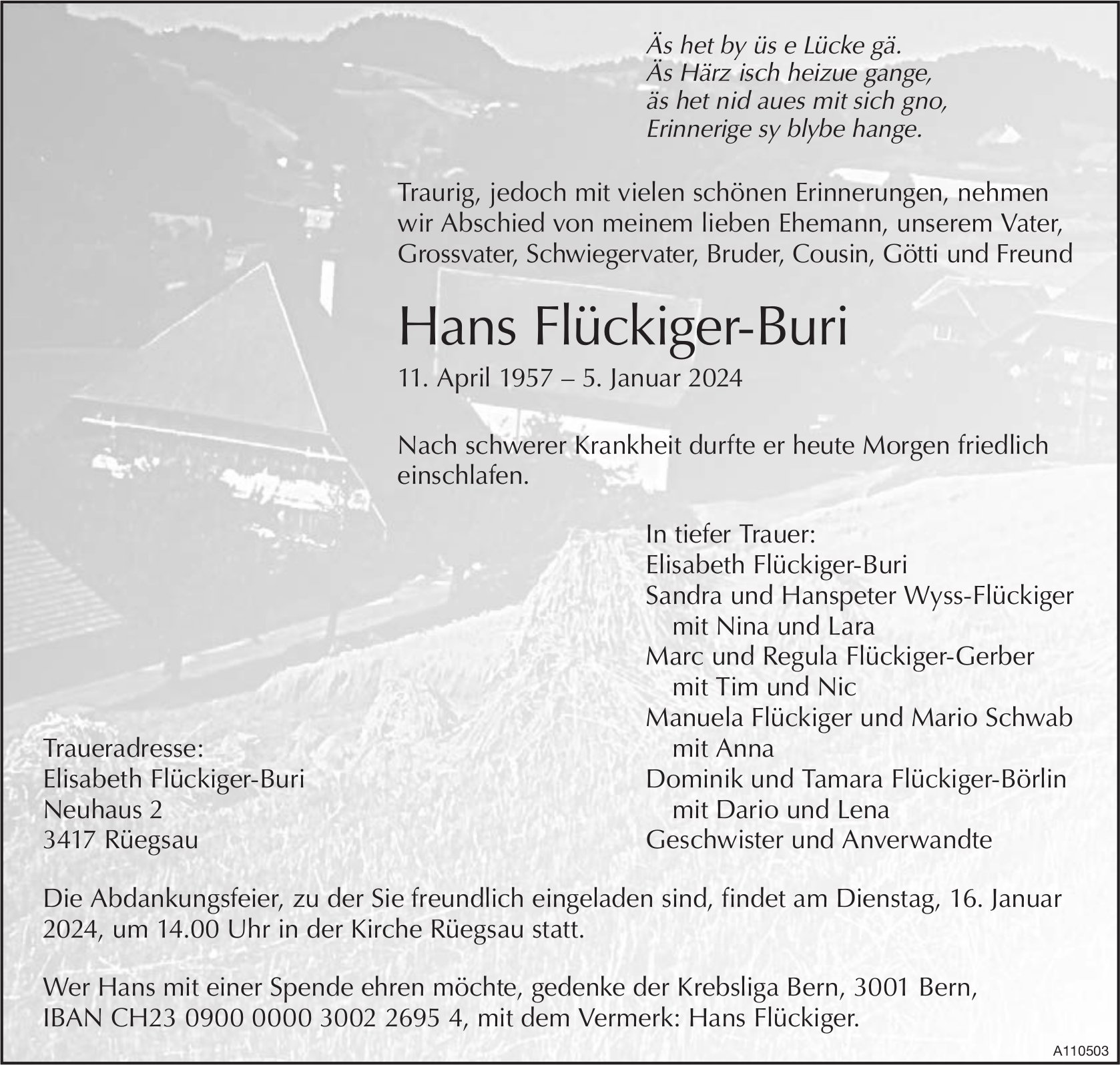 Hans Flückiger-Buri, Januar 2024 / TA