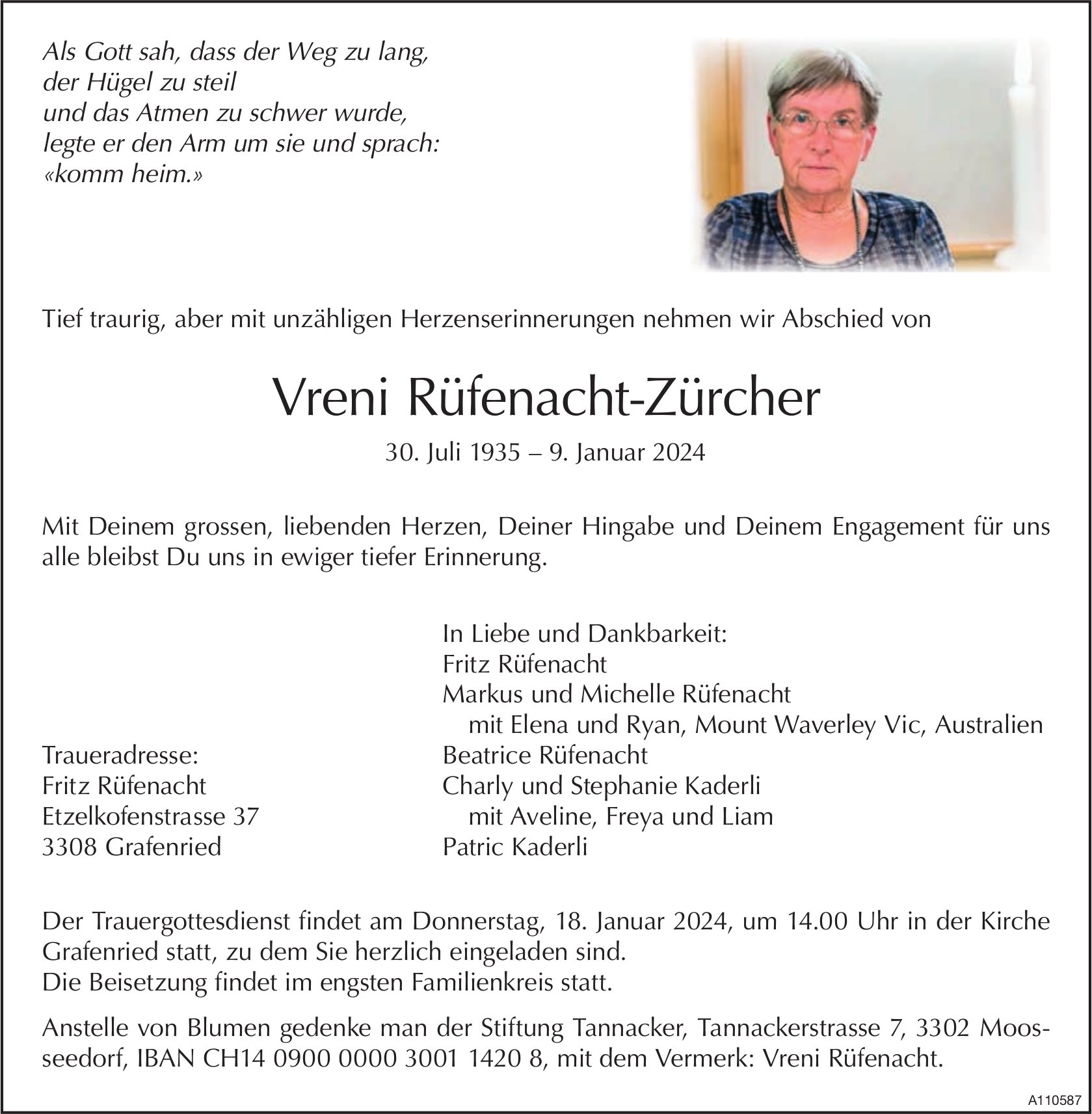 Vreni Rüfenacht-Zürcher, Januar 2024 / TA