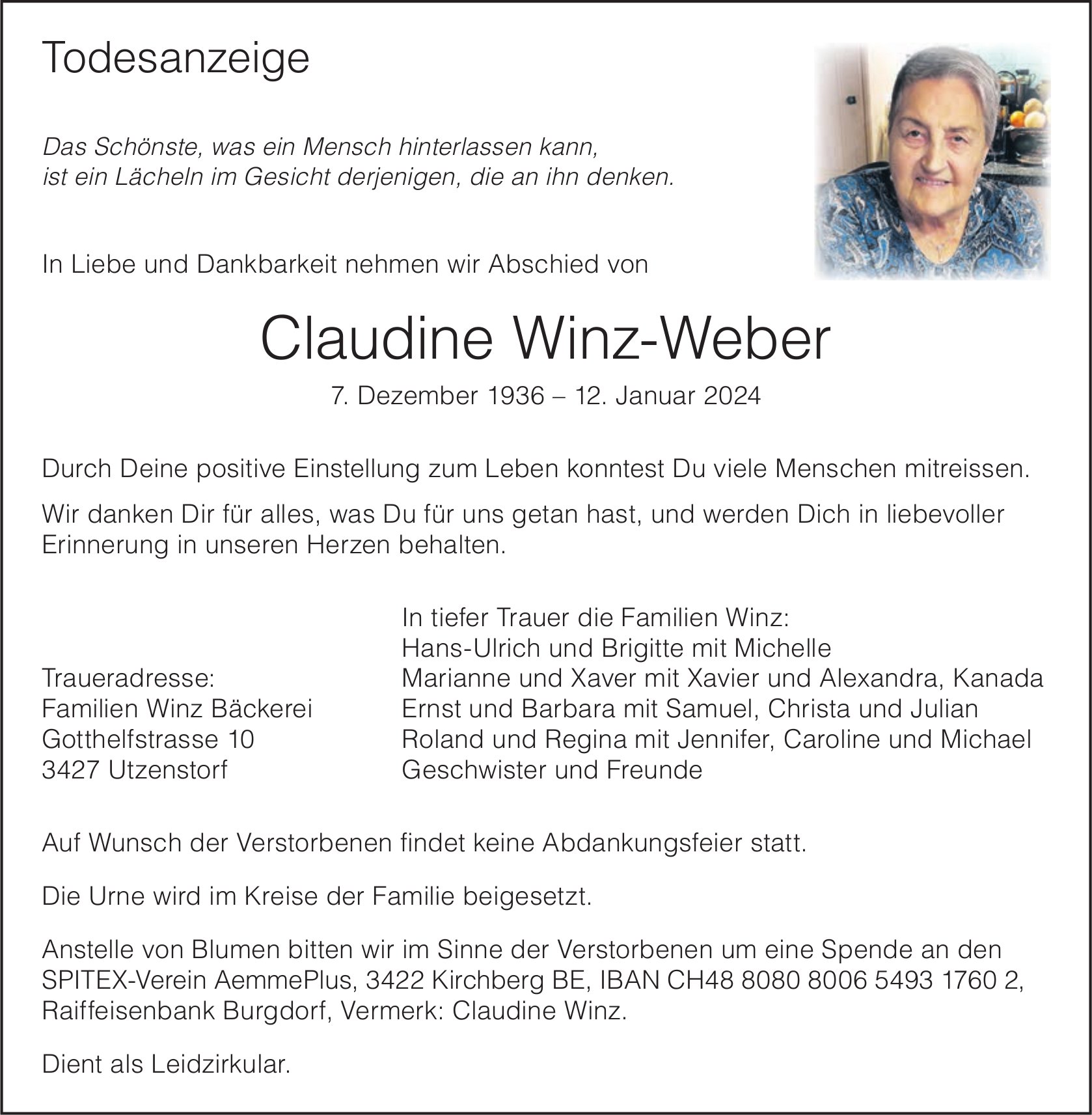 Claudine Winz-Weber, Januar 2024 / TA