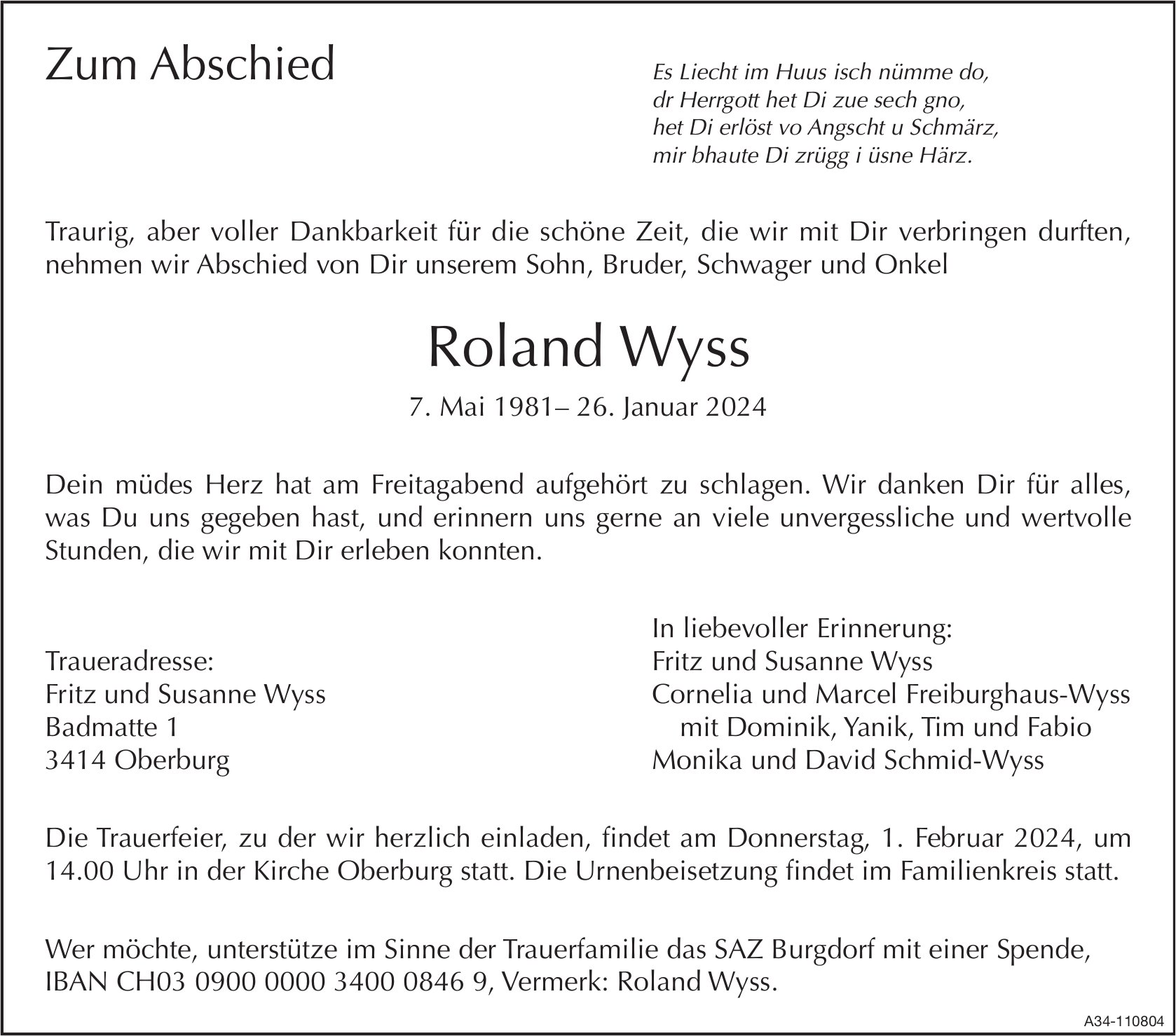 Roland Wyss, Januar 2024 / TA