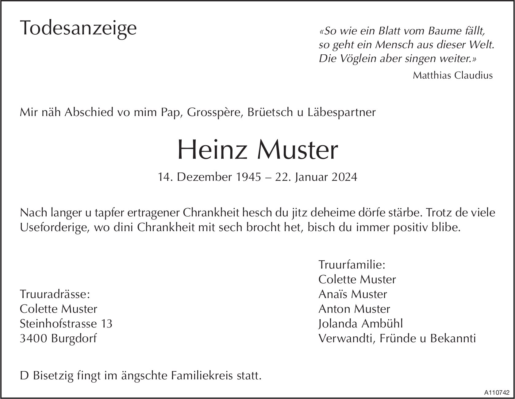 Heinz Muster, Januar 2024 / TA