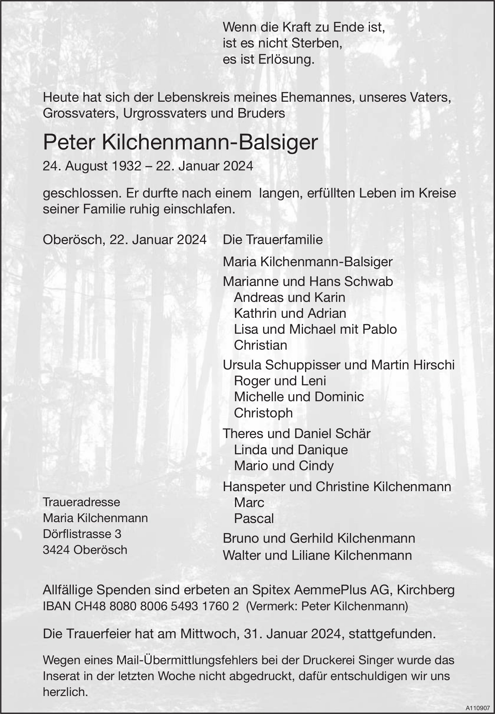 Peter Kilchenmann-Balsiger, Januar 2024 / TA
