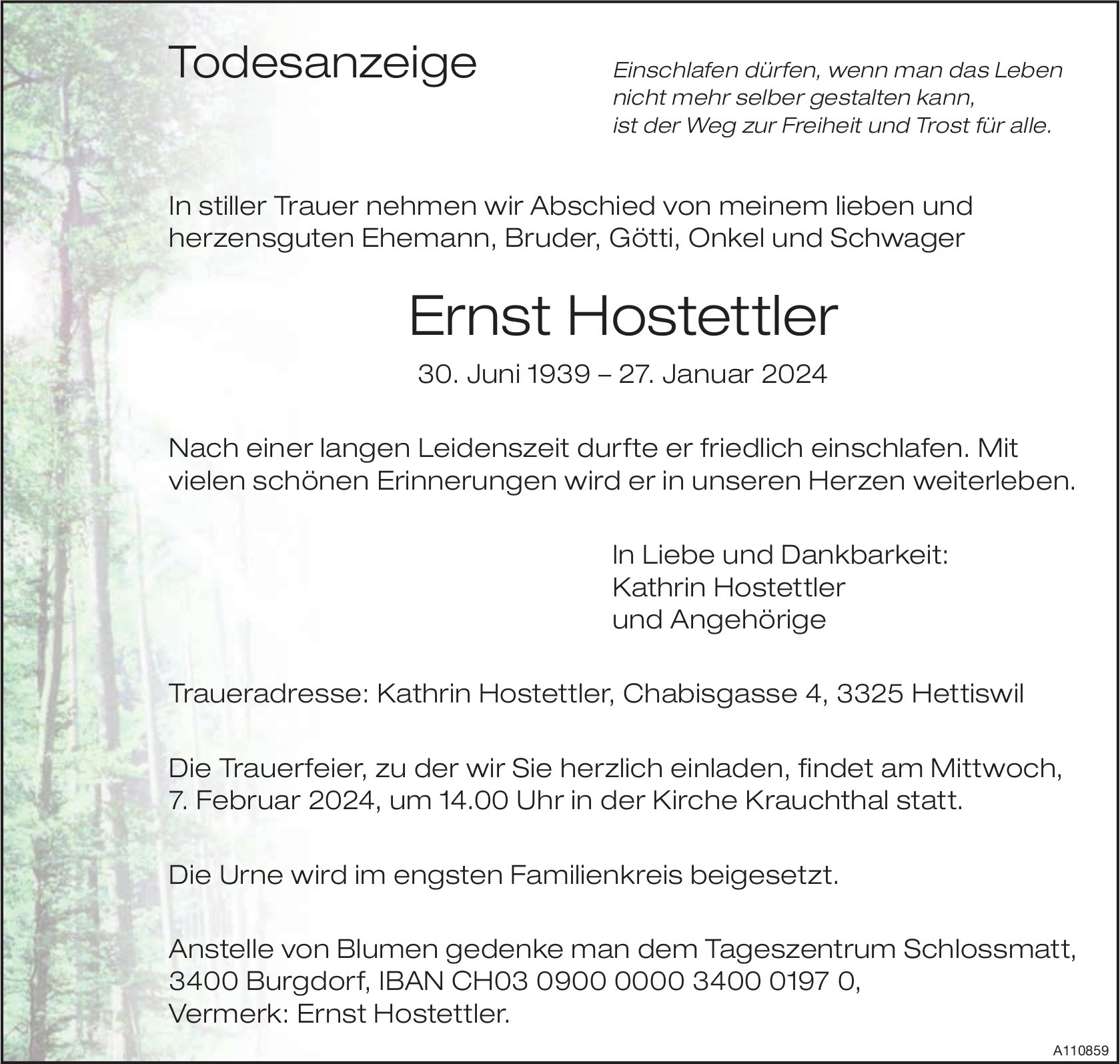 Ernst Hostettler, Januar 2024 / TA