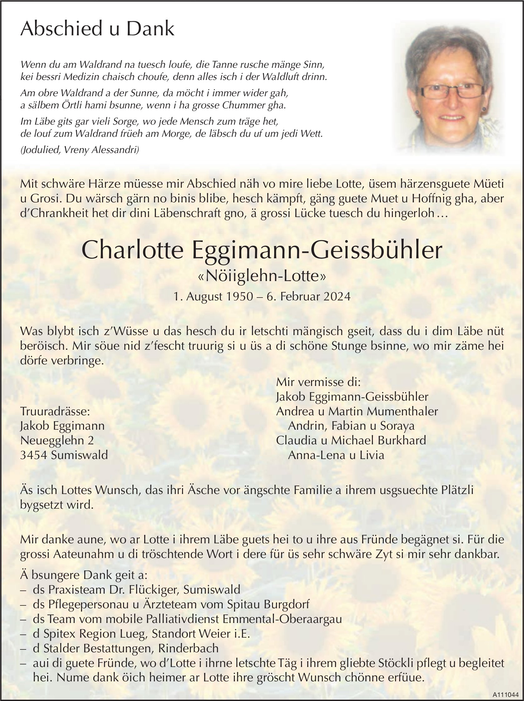 Charlotte Eggimann-Geissbühler, im Februar 2024 / TA + DS